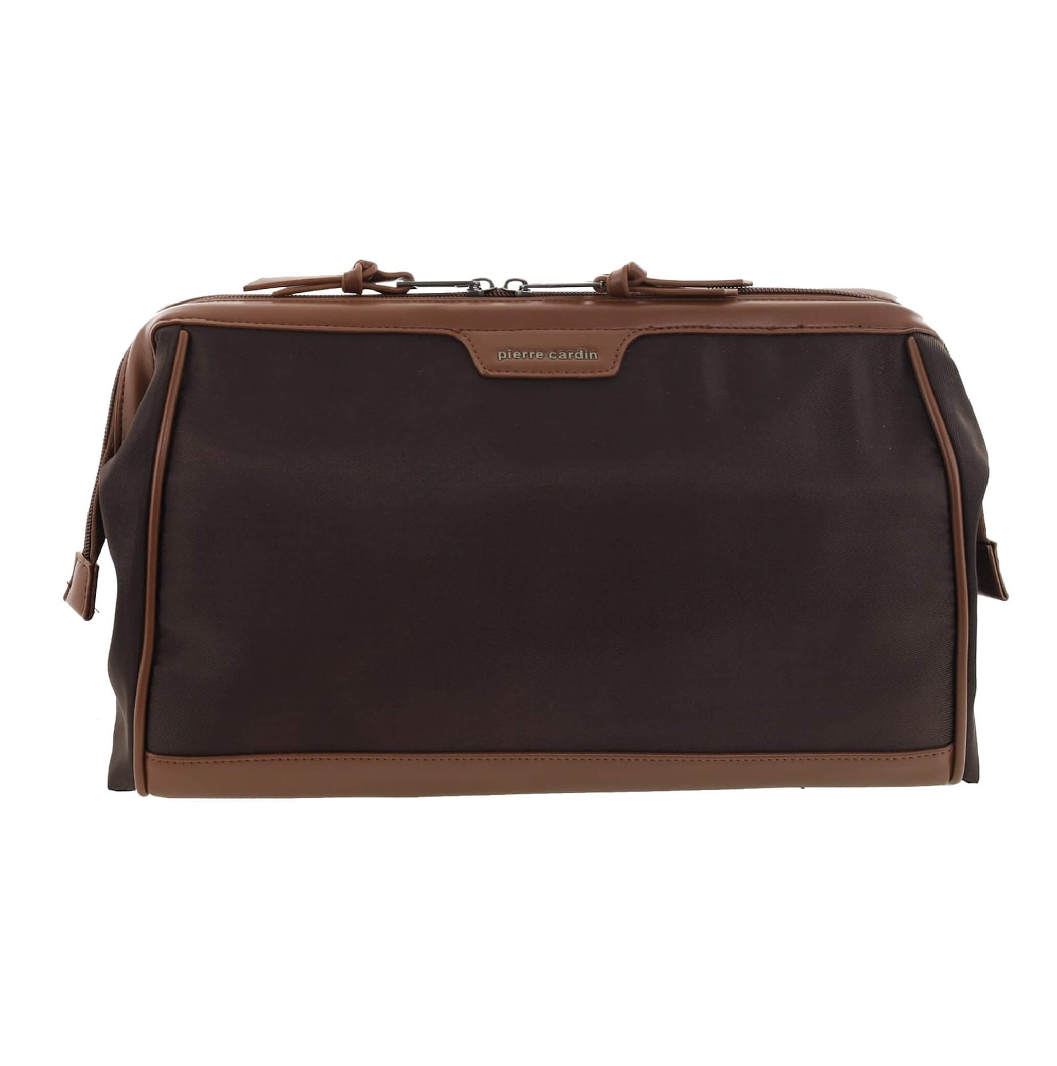 Pierre Cardin PC4128 nylon toiletry bag with brown vegan leather trim.