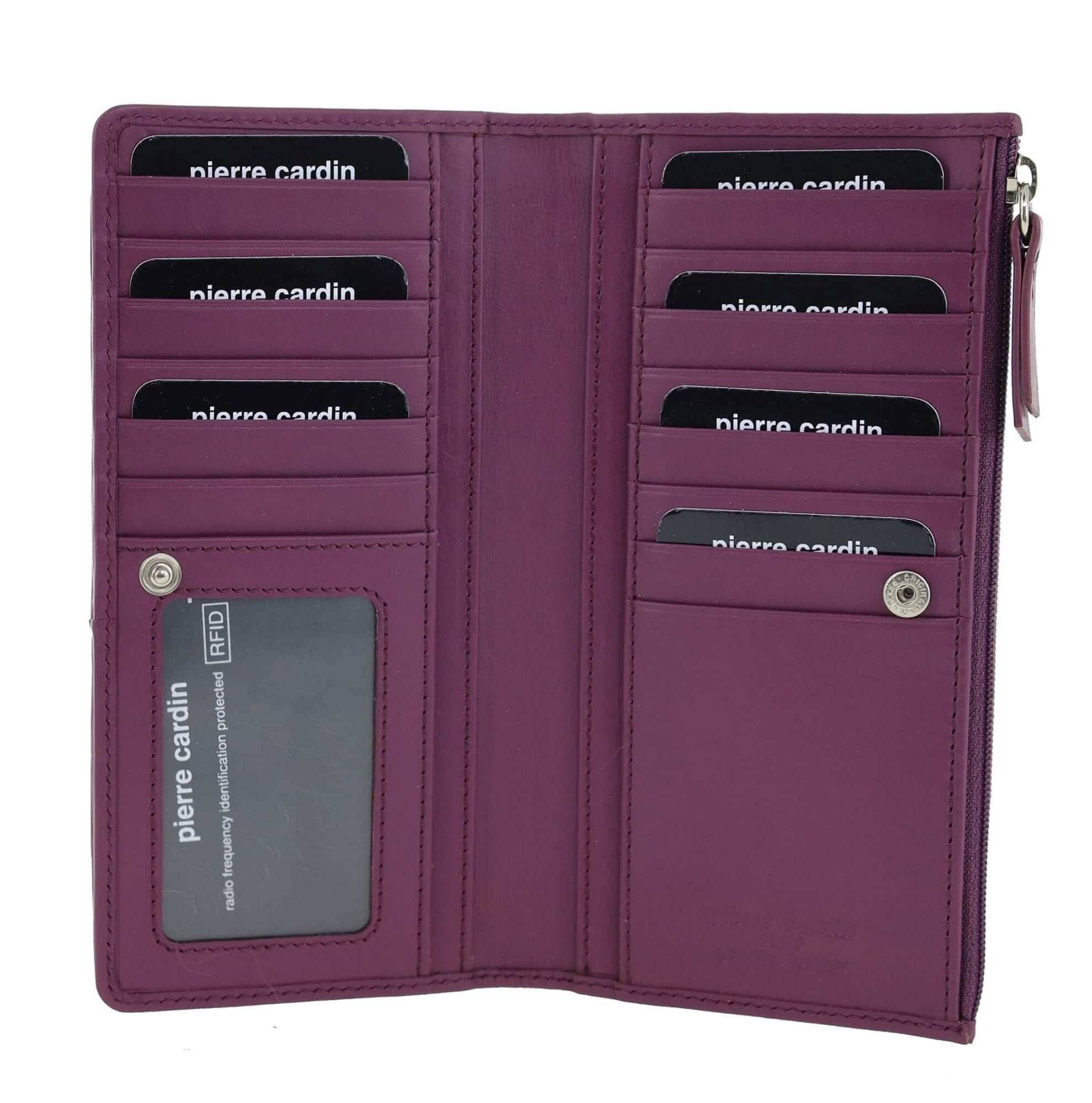 Pierre Cardin Italian Leather Ladies Bi-Fold Wallet in Berry