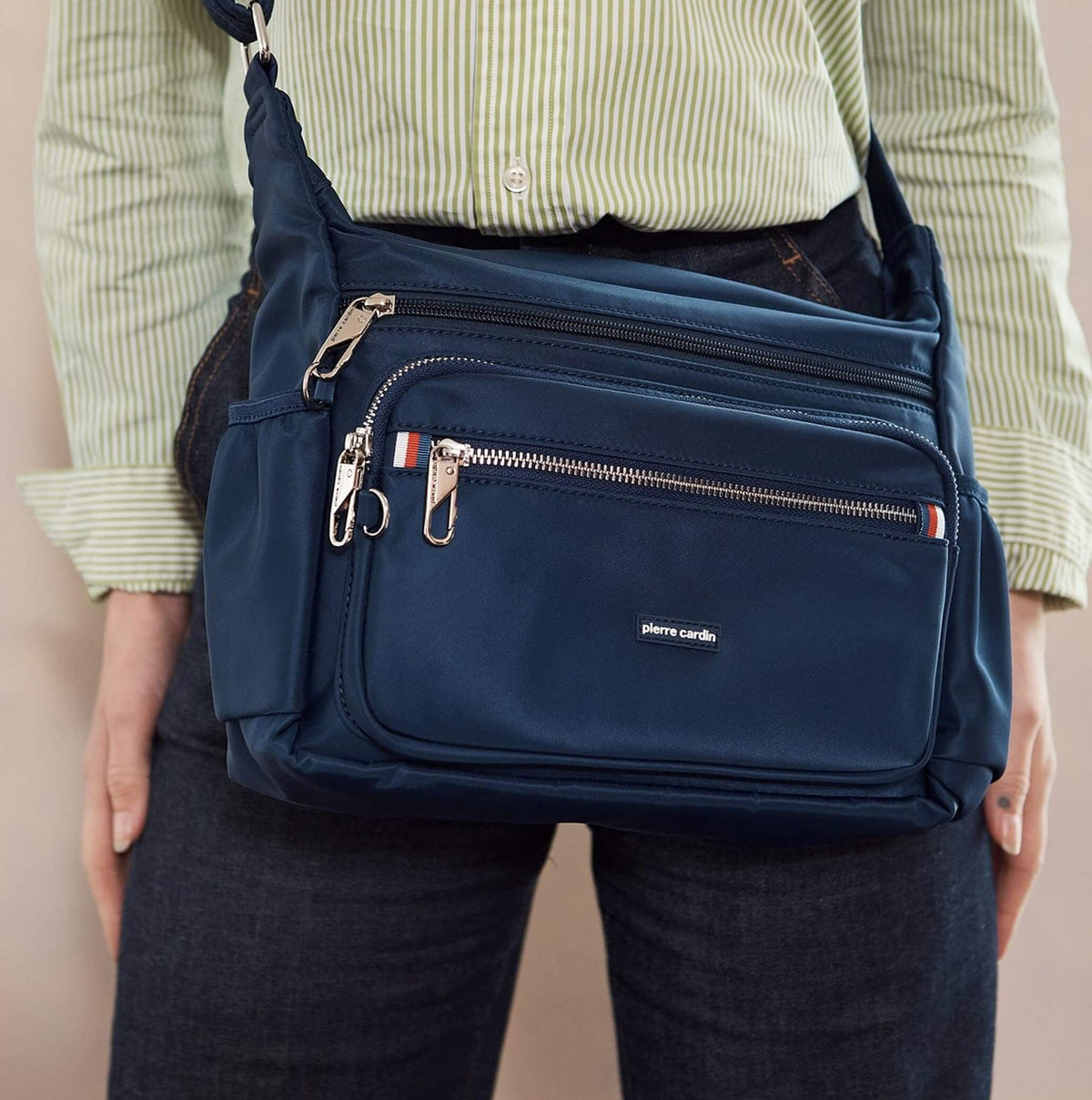 Pierre Cardin RFID Anti-Theft Nylon Crossbody Bag In Navy