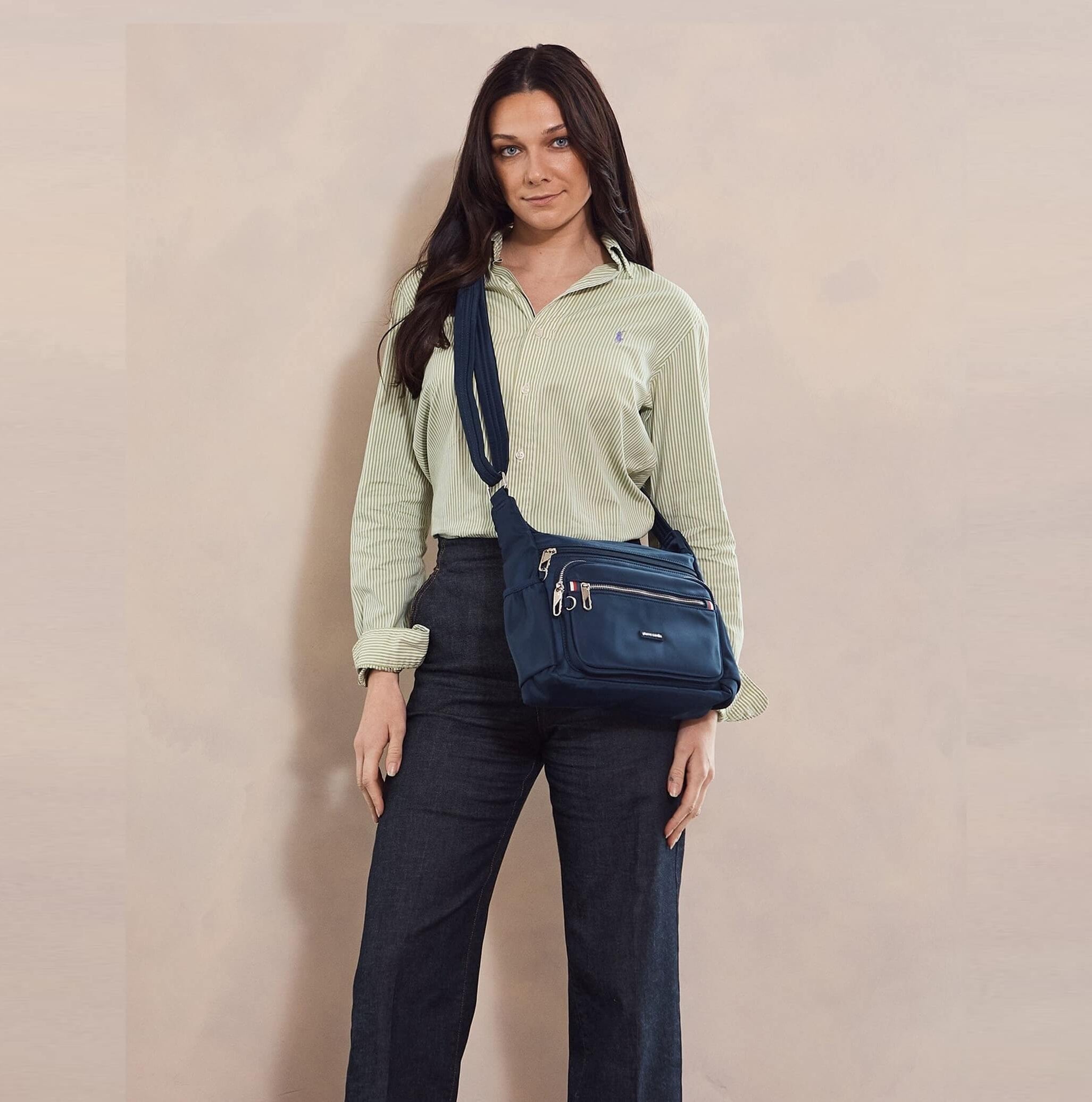 Pierre Cardin RFID Anti-Theft Nylon Crossbody Bag In Navy