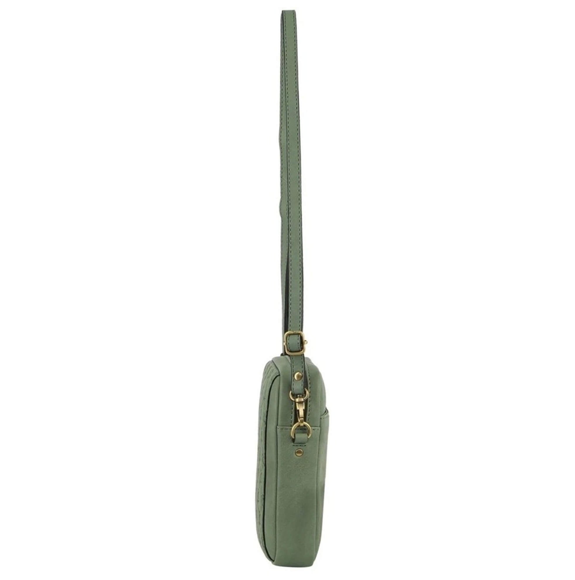Pierre Cardin RFID Ladies Textured Leather Phone Bag in Sage