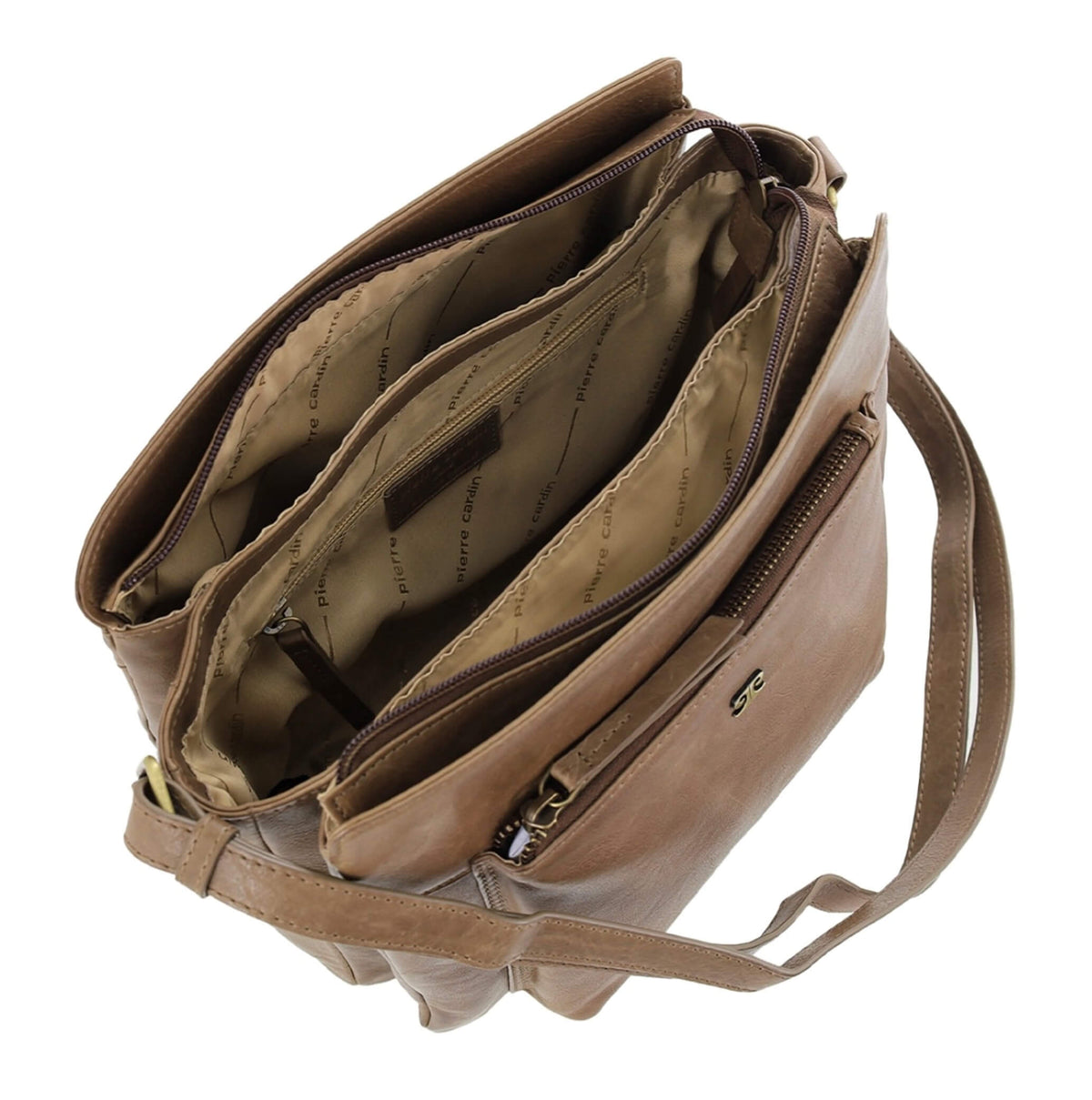 Pierre Cardin Unisex Italian Leather Crossbody Bag In Oak