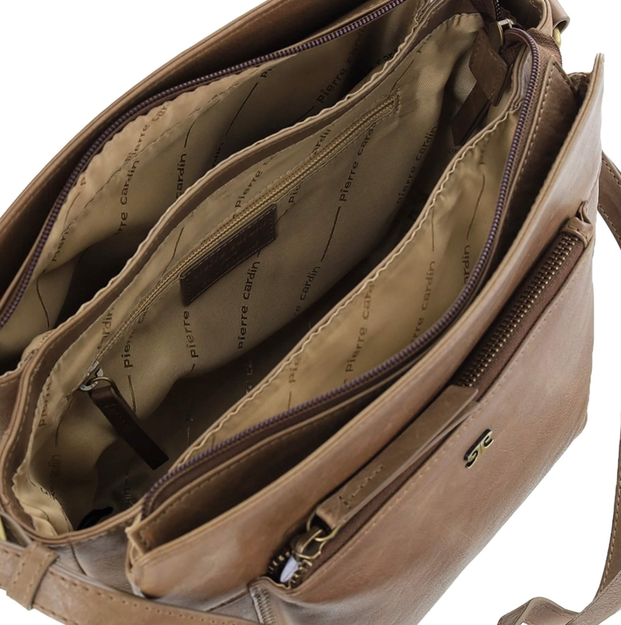 Pierre Cardin Unisex Italian Leather Crossbody Bag In Oak
