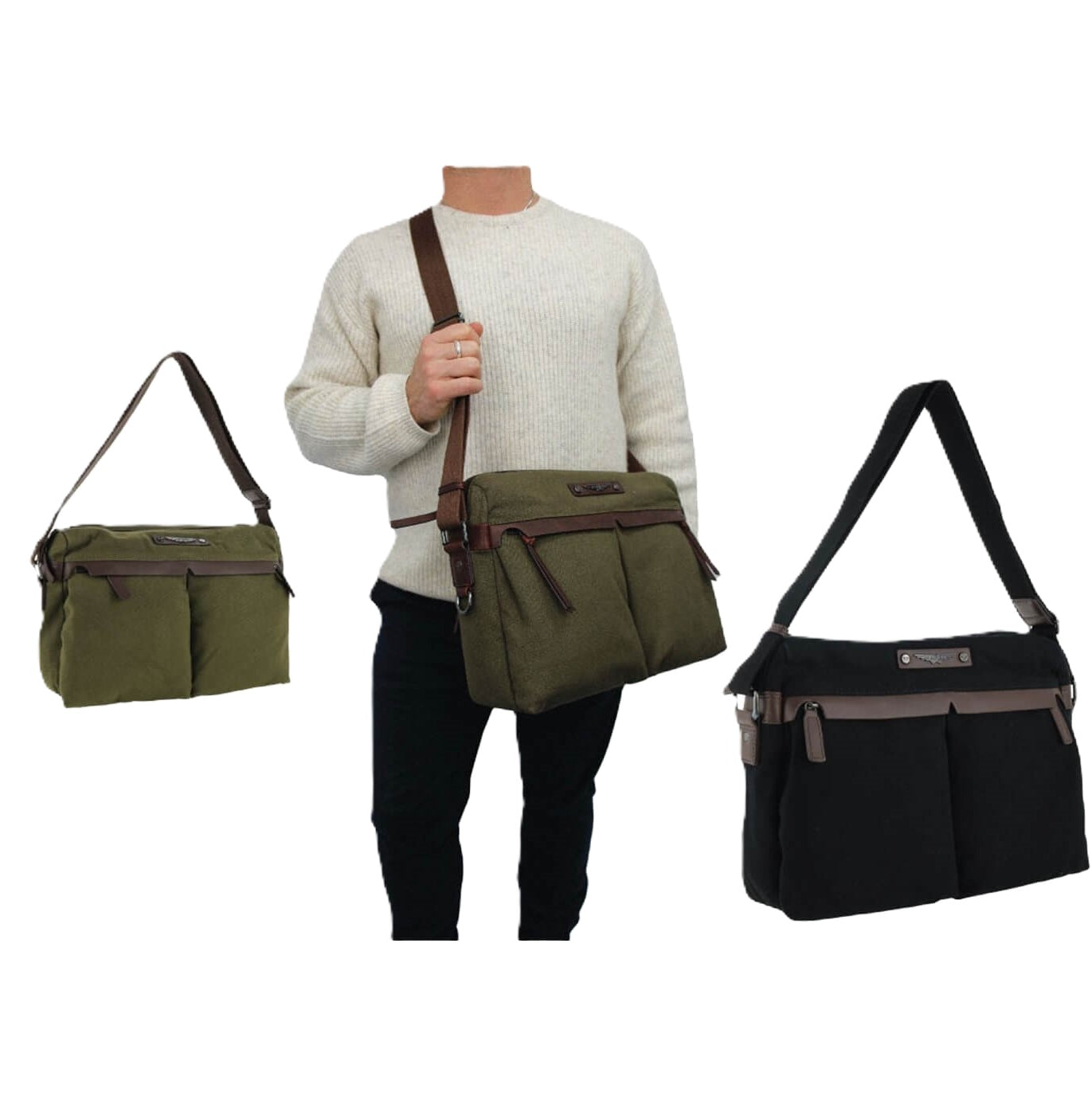 Police Rustic Canvas Men's Messenger-Business Bag in Black