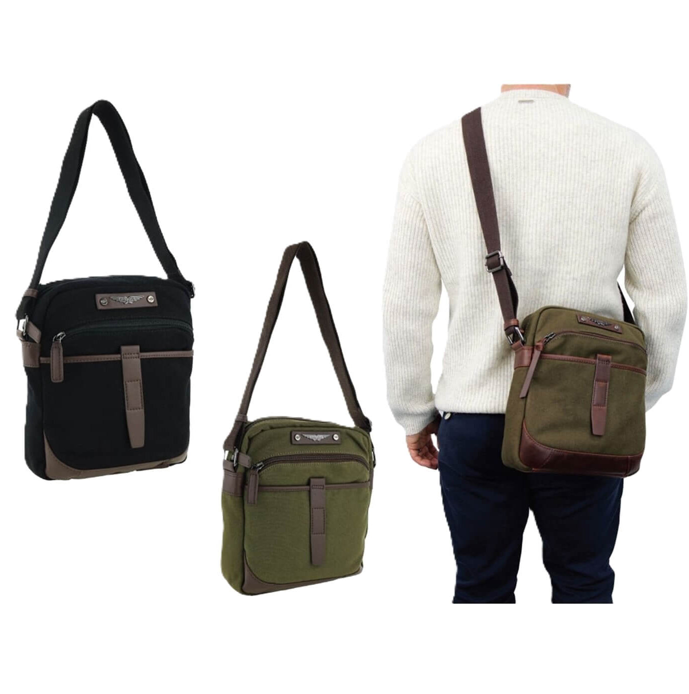 Police Men's Rustic Canvas Crossbody Bag in Black
