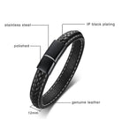 Sporty Theme Black Leather Bracelet