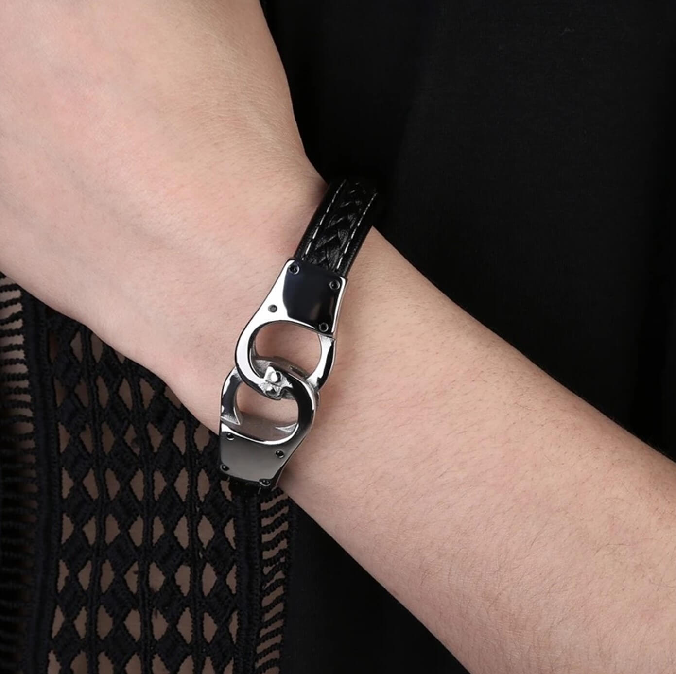 Mens Cuff Connection Leather Bracelet