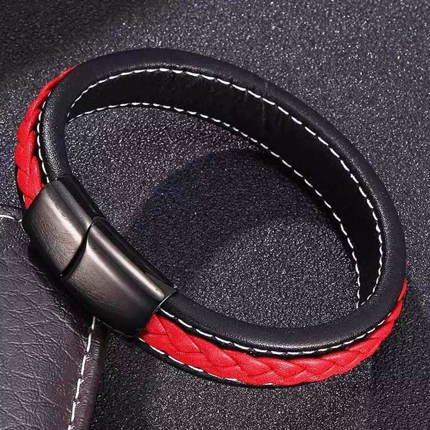 Sporty Theme Red Leather Bracelet