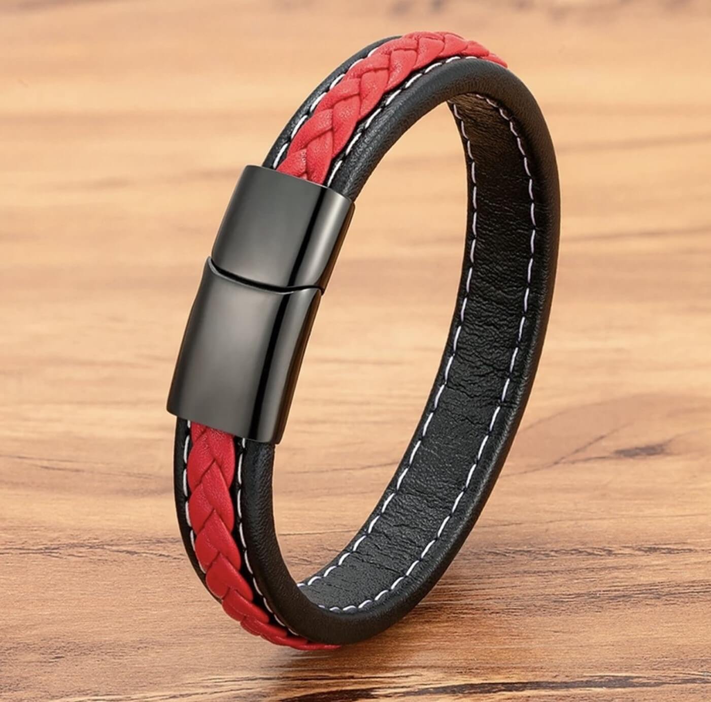 Sporty Theme Red Leather Bracelet