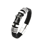 Black Leather Band Mens Cross Bracelet