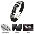 Black Leather Band Mens Cross Bracelet