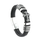 Black Leather Band Mens Cross Bracelet