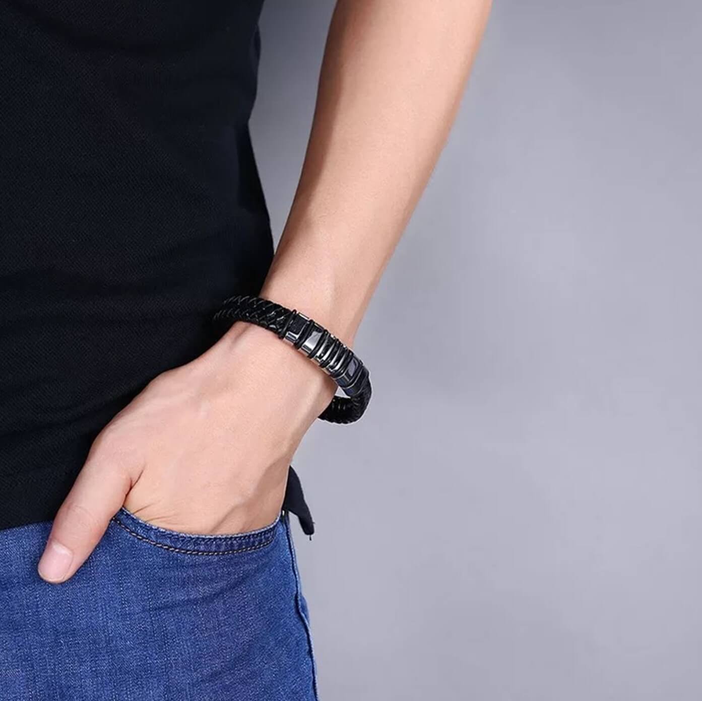 Chaps Titanium Leather Bracelet