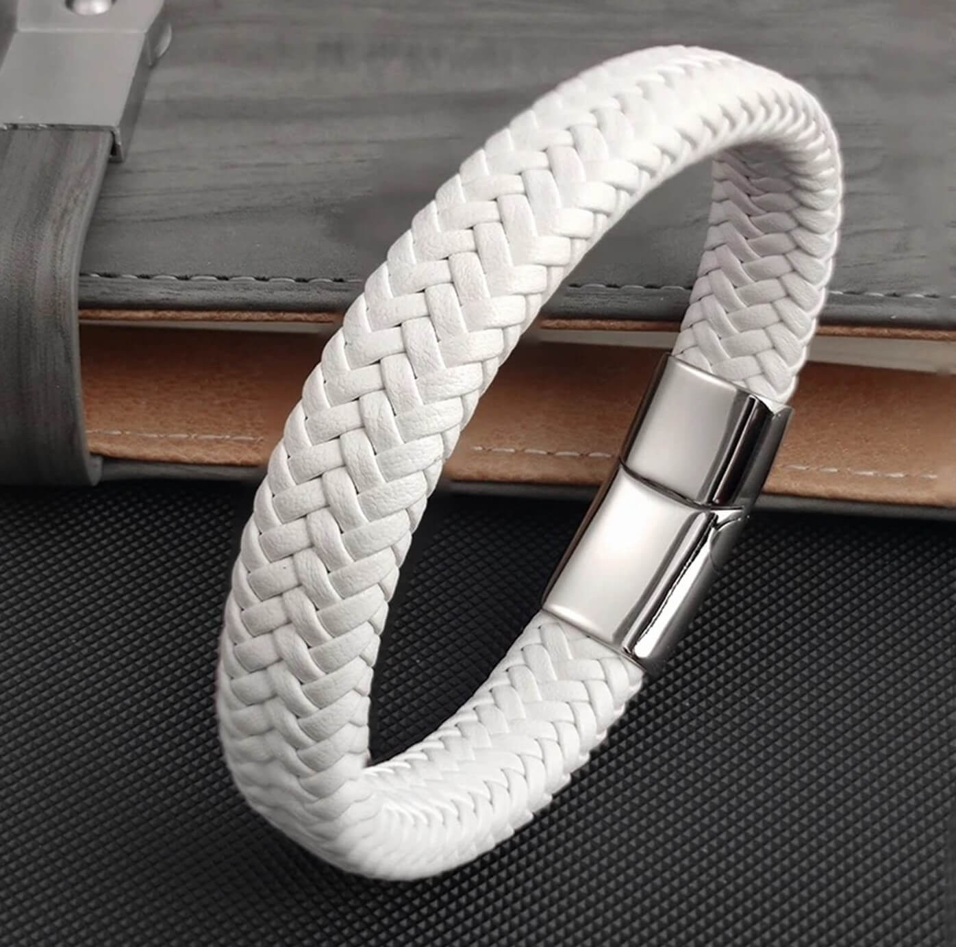 Mens White Exotic Leather Bracelet