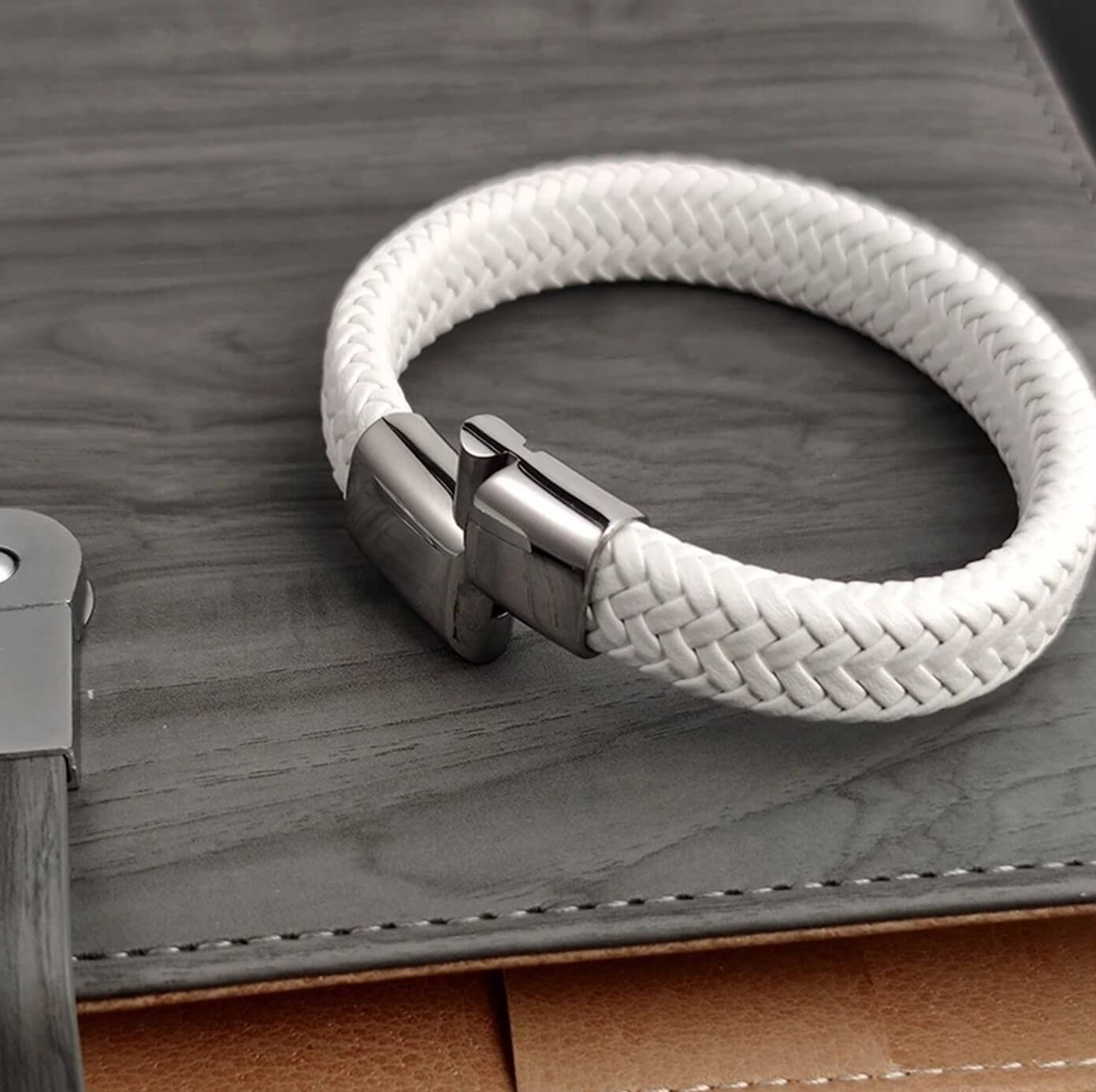Mens White Exotic Leather Bracelet