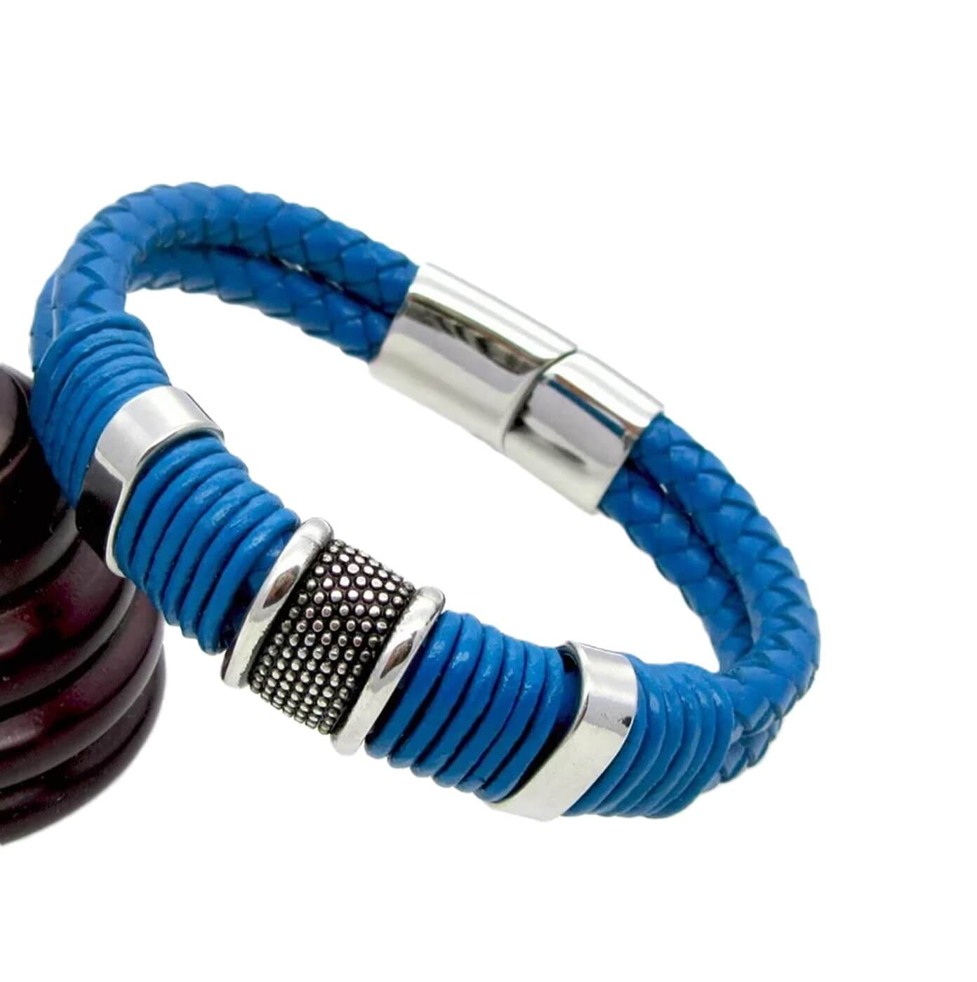 Mens Buckle Leather Bracelet/Navy