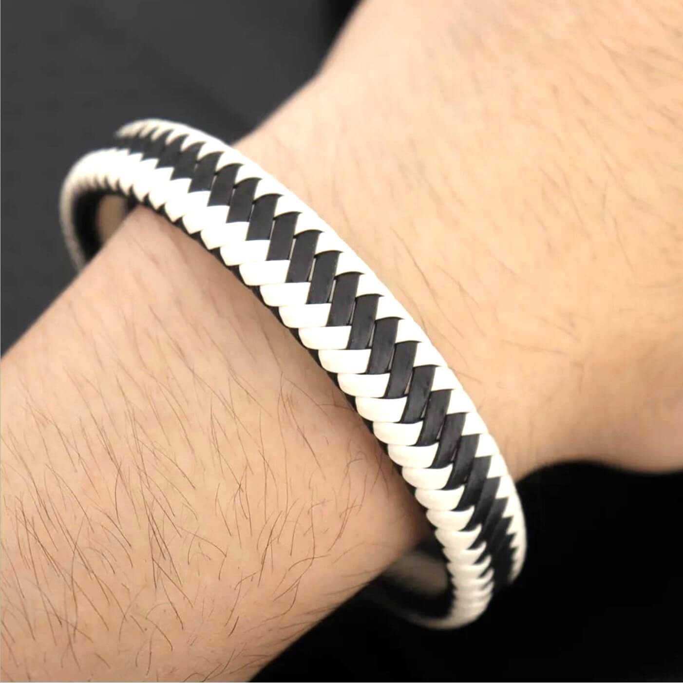 Unisex Zebra Leather Bracelet/Black-White