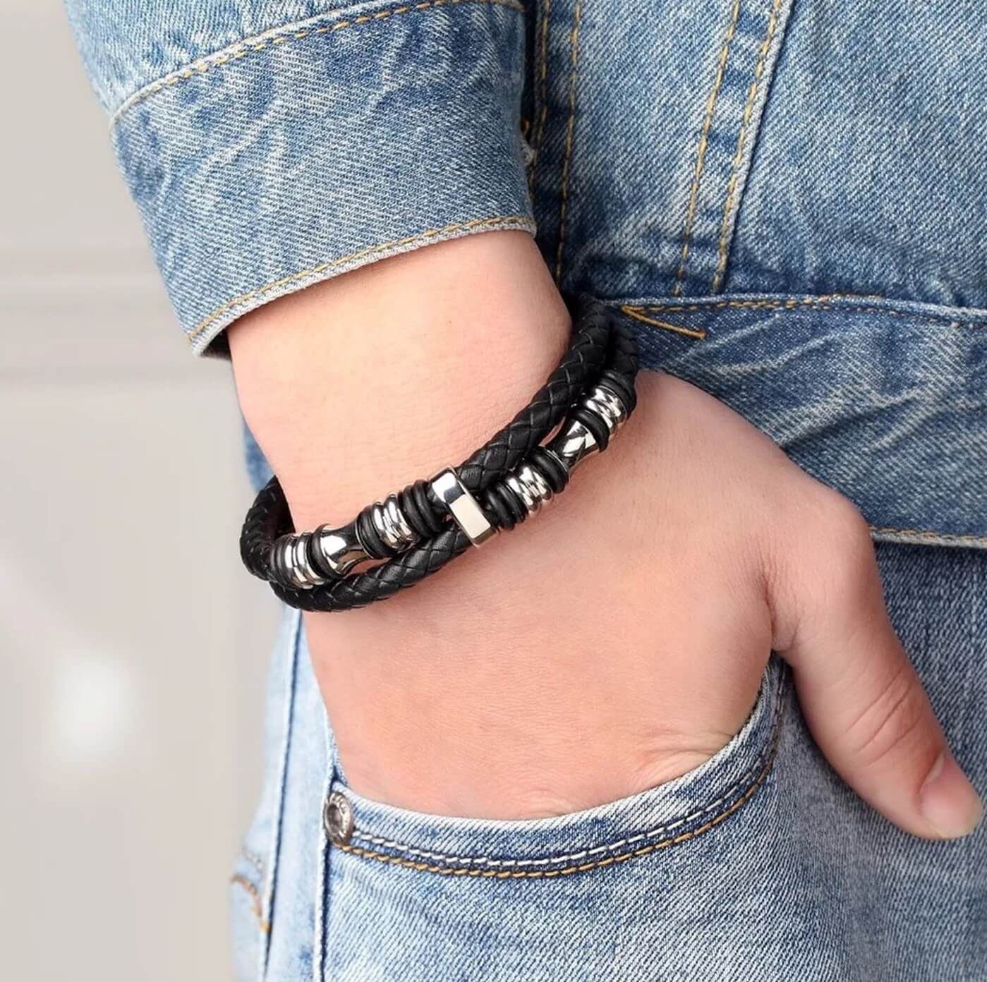Mens Buccaneer Leather Bracelet