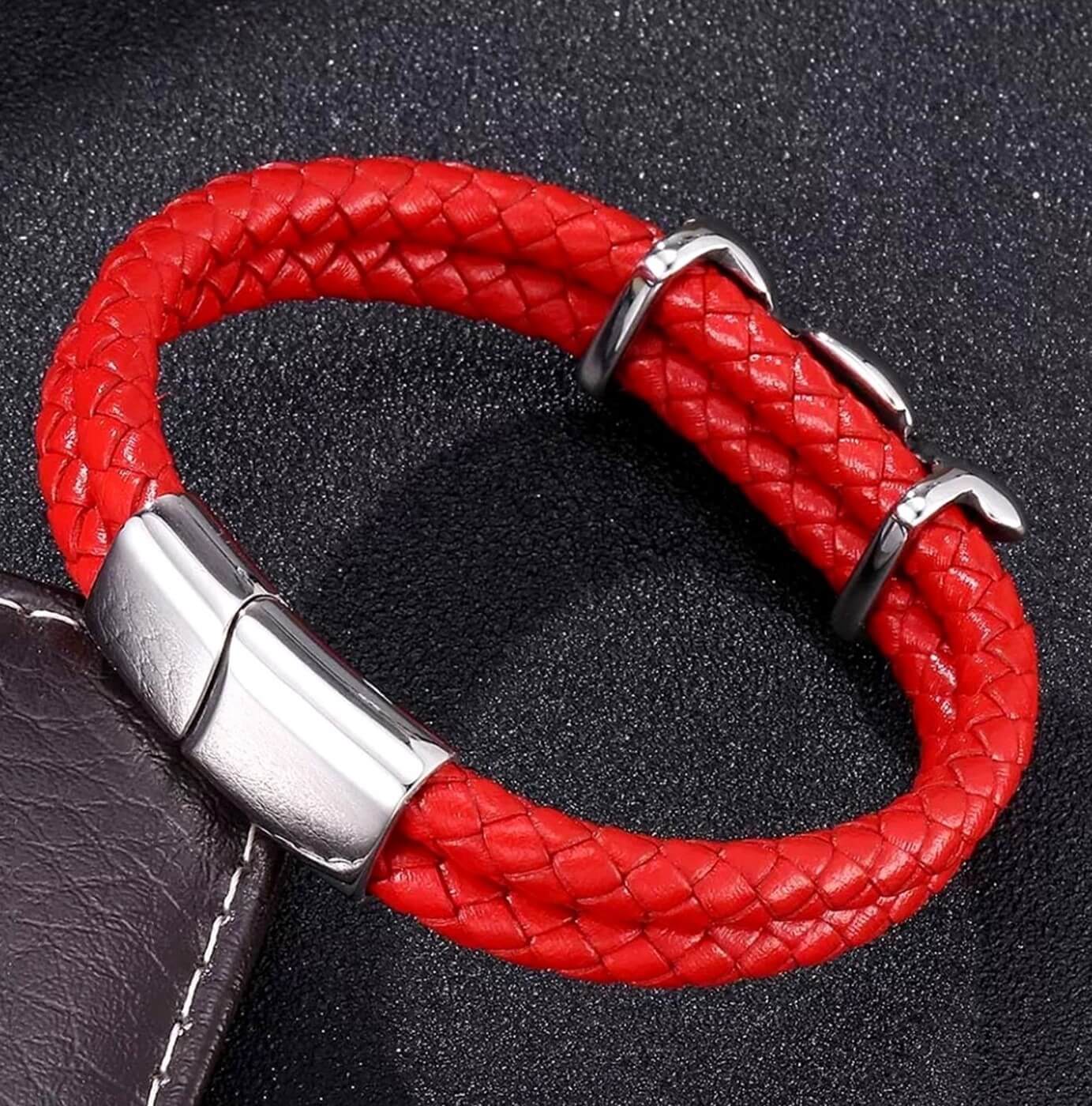 Mens Helix Spiral Beads Bracelet/Red