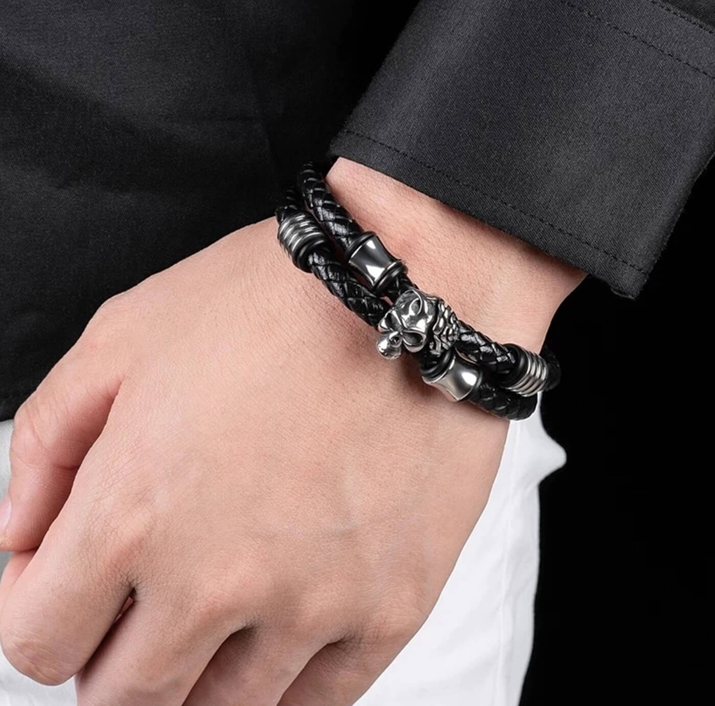 Mens  Rosette Leather Bracelet