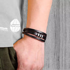 Mens Insignia Silver Leather Bracelet