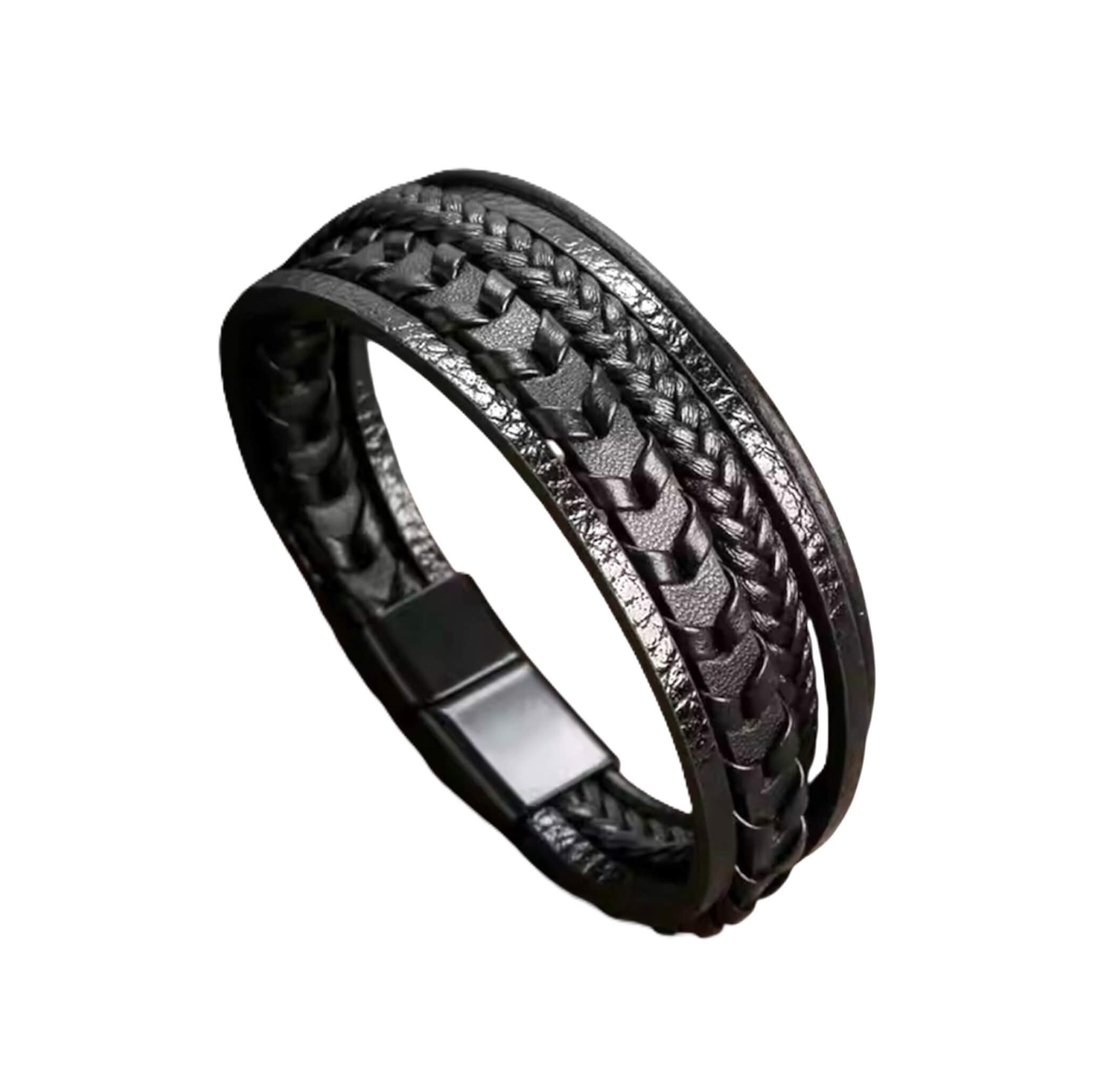 Men’s black leather braided bracelet