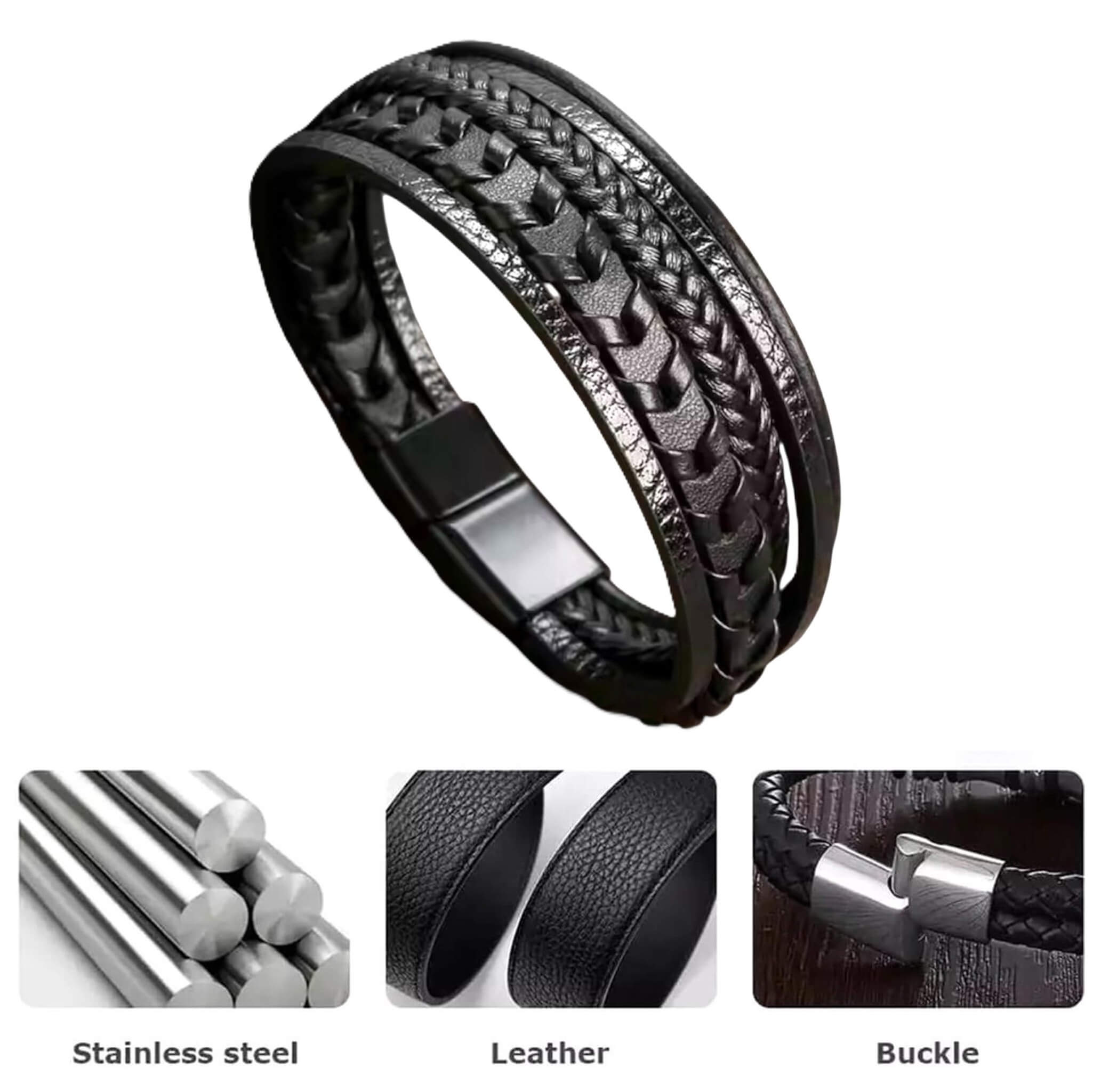 Men’s black leather braided bracelet