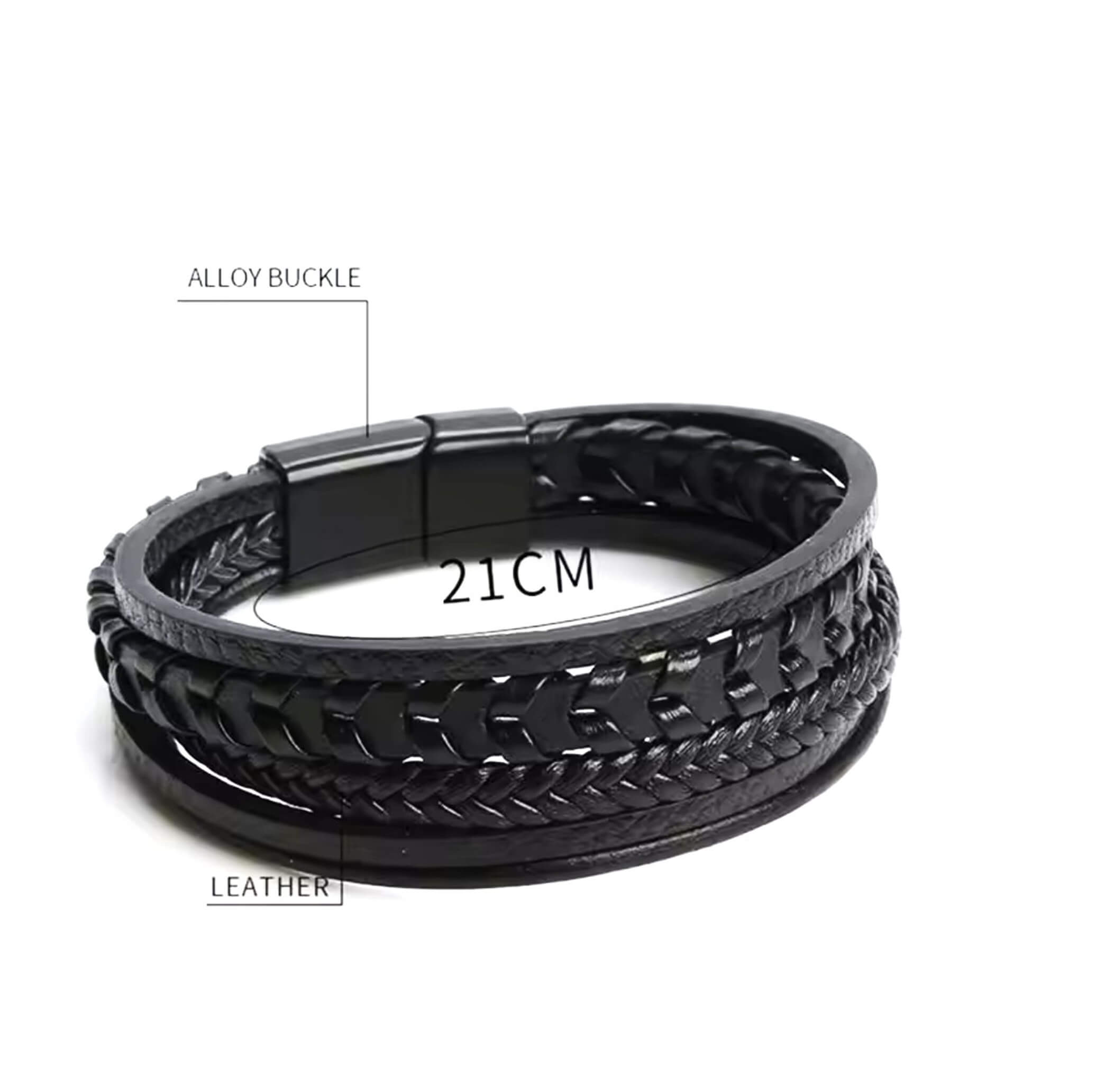 Men’s black leather braided bracelet