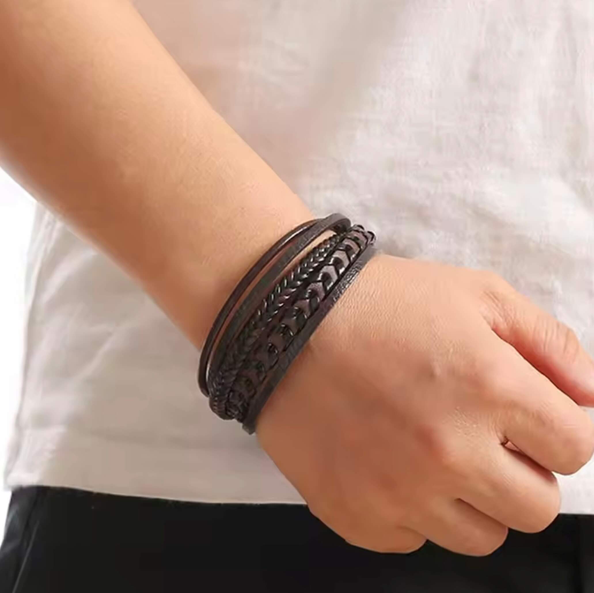 Men’s leather braided bracelet