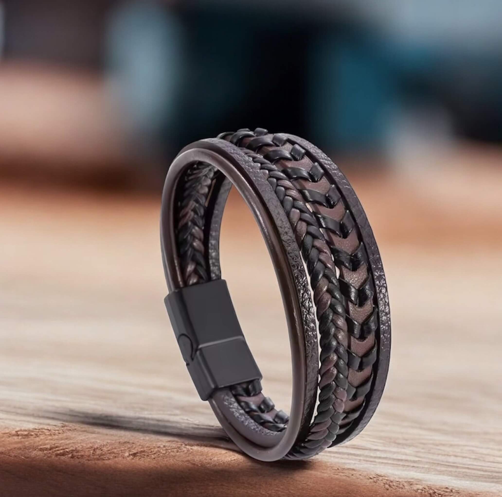 Men’s leather braided bracelet