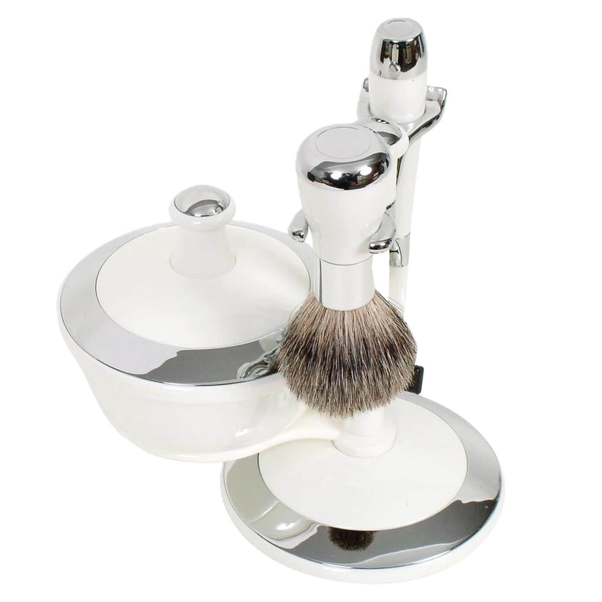 Comoy Razor Set COMOY Deluxe MAK3 Shave Set with Bowl - White & Chrome – Lords Grooming ...
