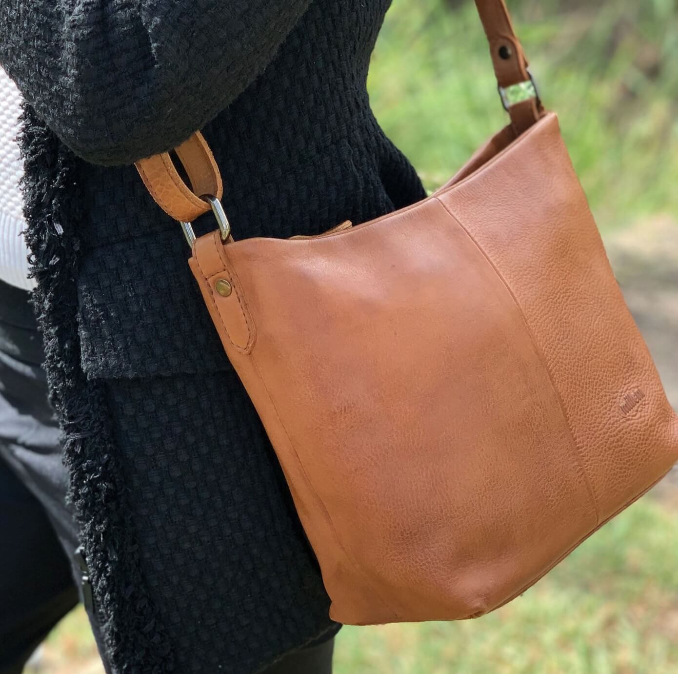Milleni Ladies Nappa Leather Crossbody Bag in Cognac
