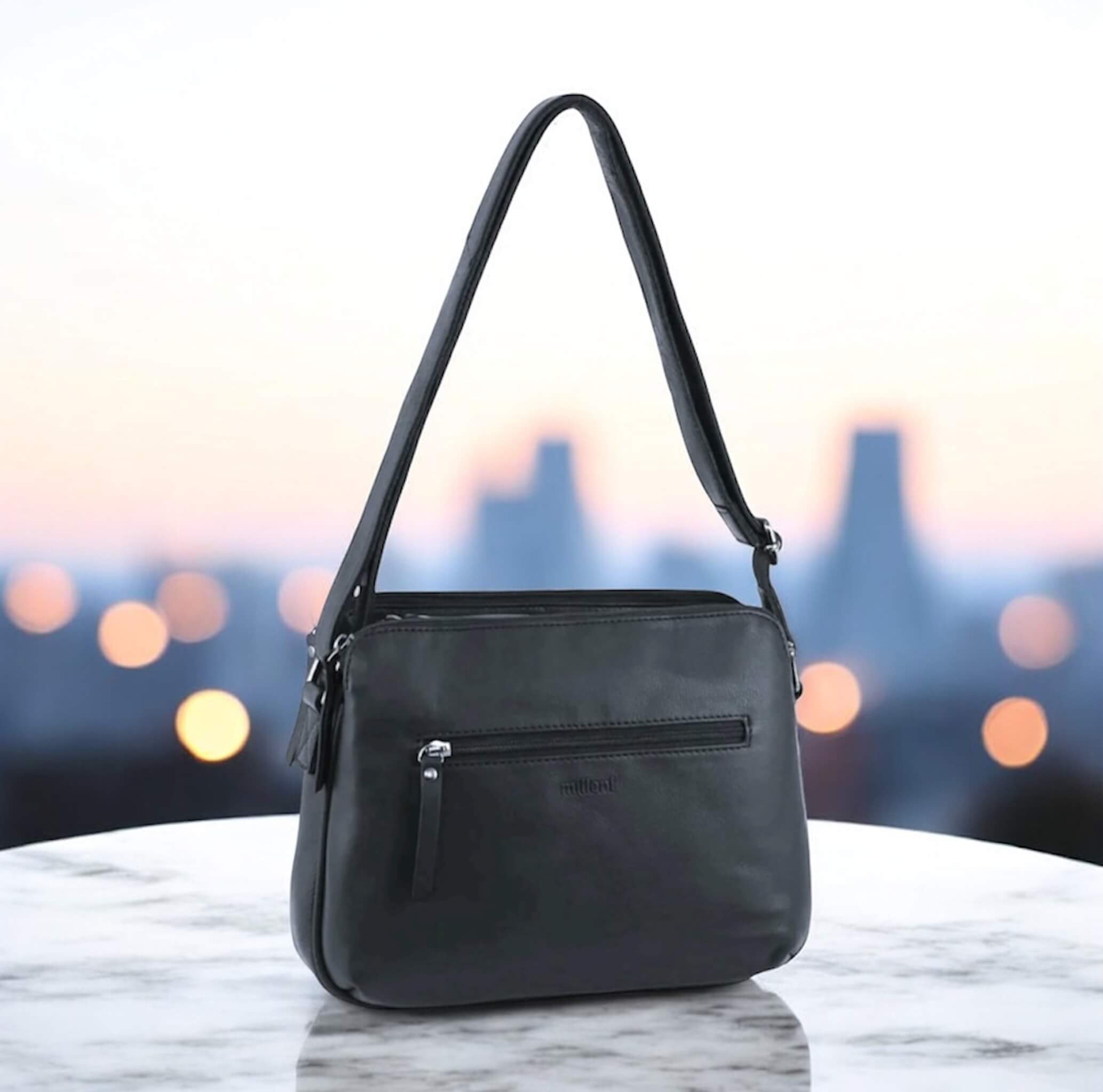 Ladies Black Nappa Leather Crossbody Bag in Black