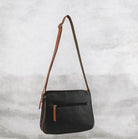 Milleni Ladies Nappa Leather Crossbody Bag in Black/Cognac
