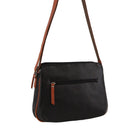 Milleni Ladies Nappa Leather Crossbody Bag in Black/Cognac