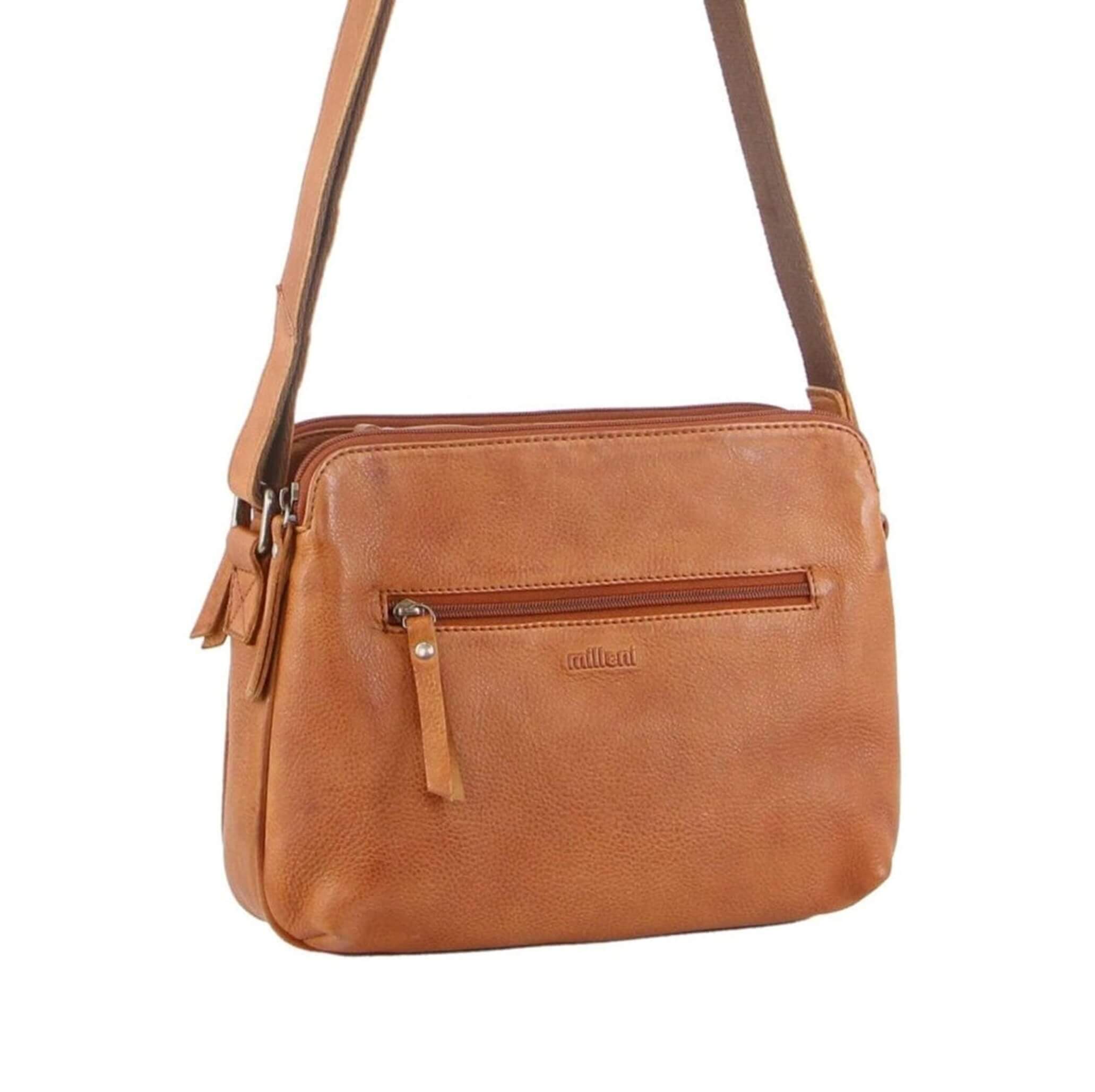 Milleni Ladies Nappa Leather Crossbody Bag in Cognac