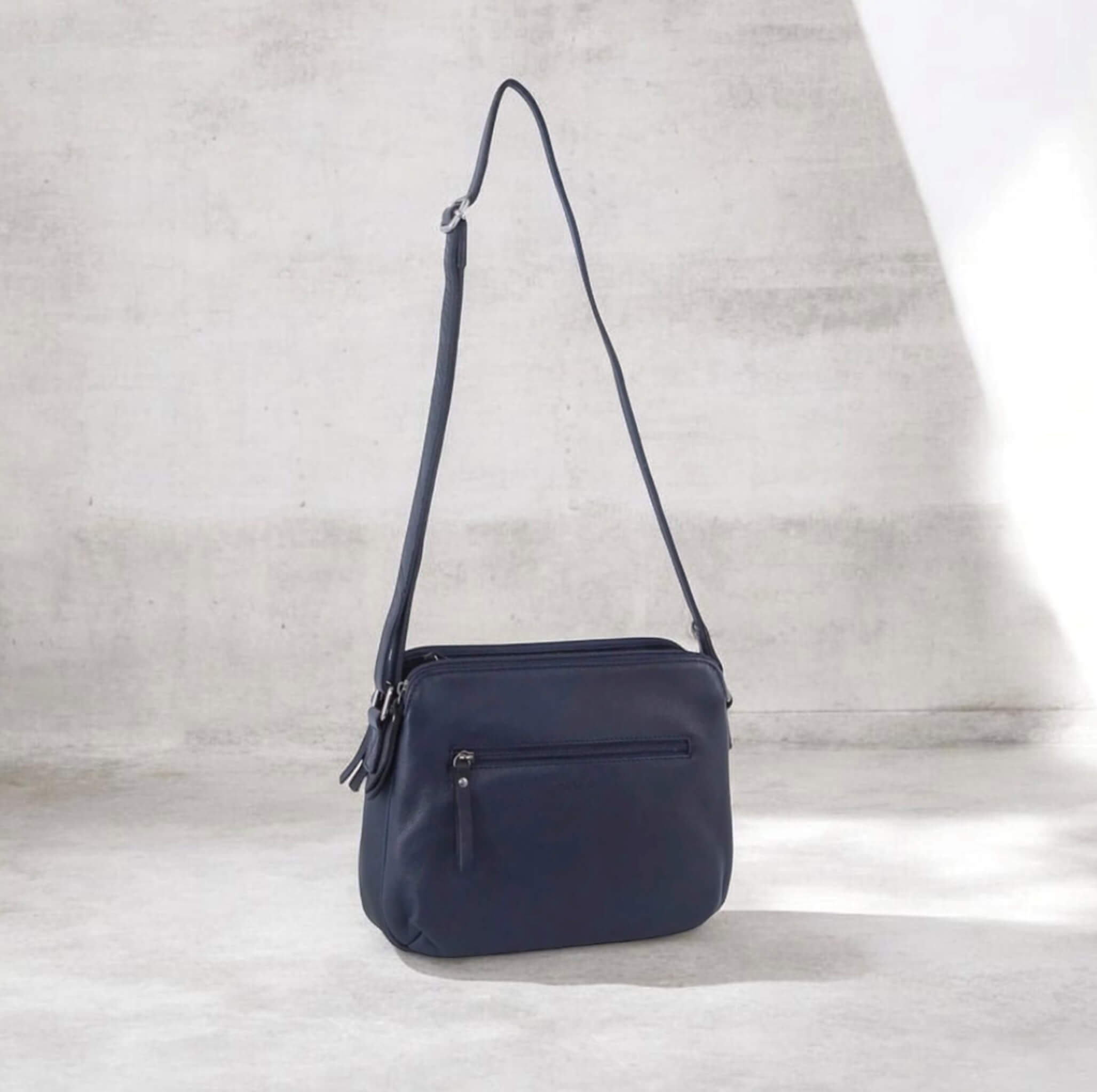 Milleni Ladies Nappa Leather Crossbody Bag in Navy