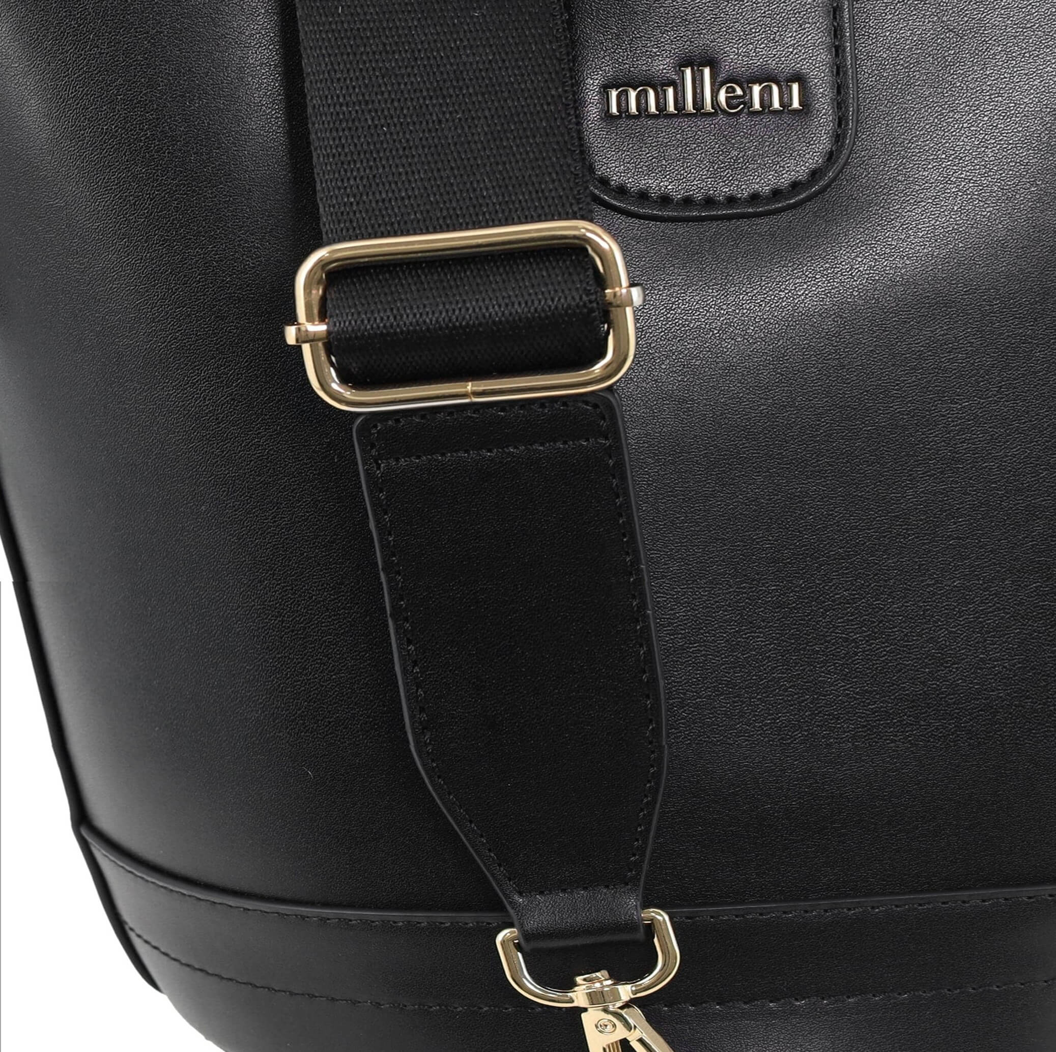 Milleni PV4033 Black Ladies Vegan Leather Bucket Crossbody Bag 