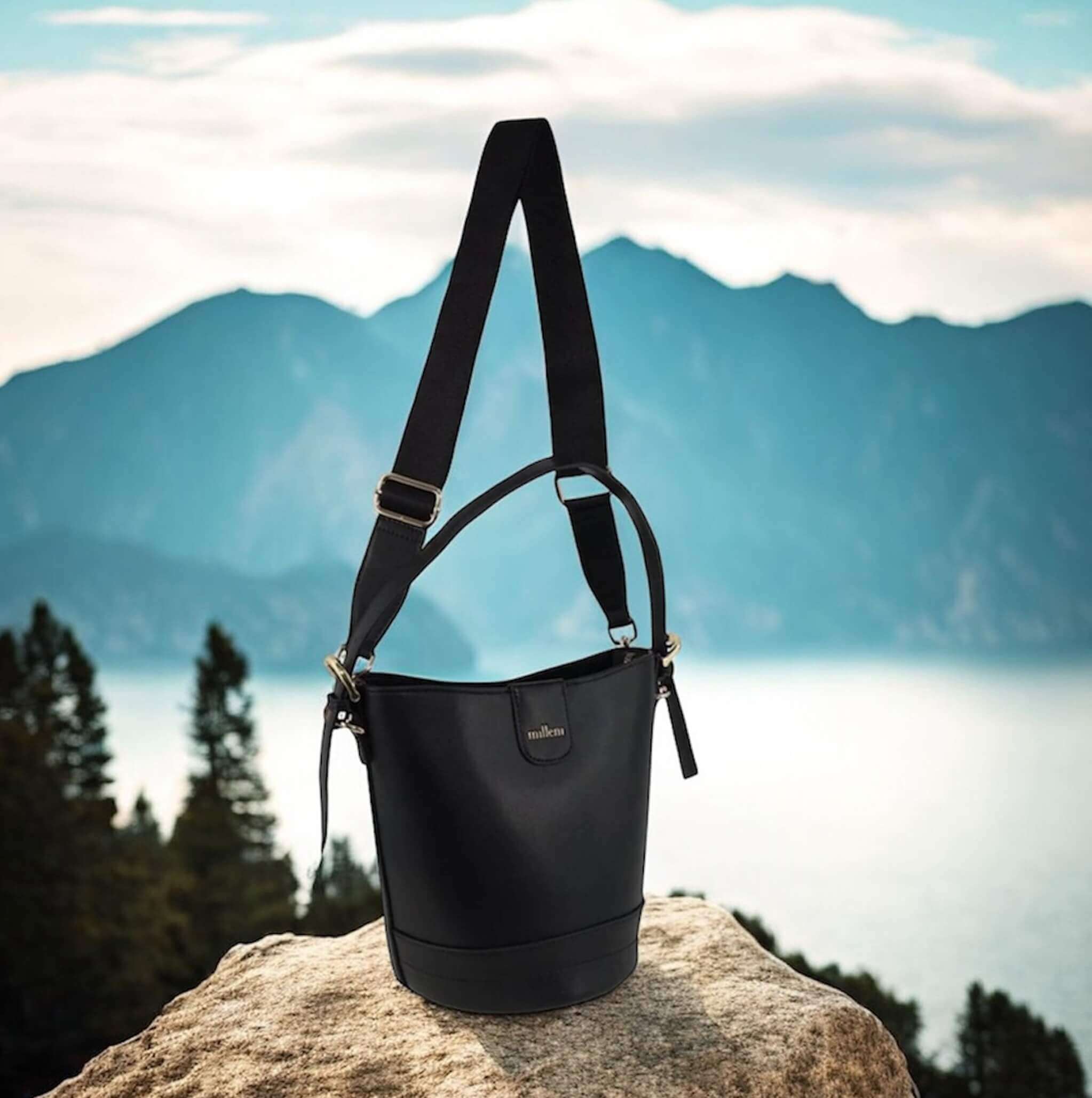 Milleni PV4033 Black Ladies Vegan Leather Bucket Crossbody Bag 