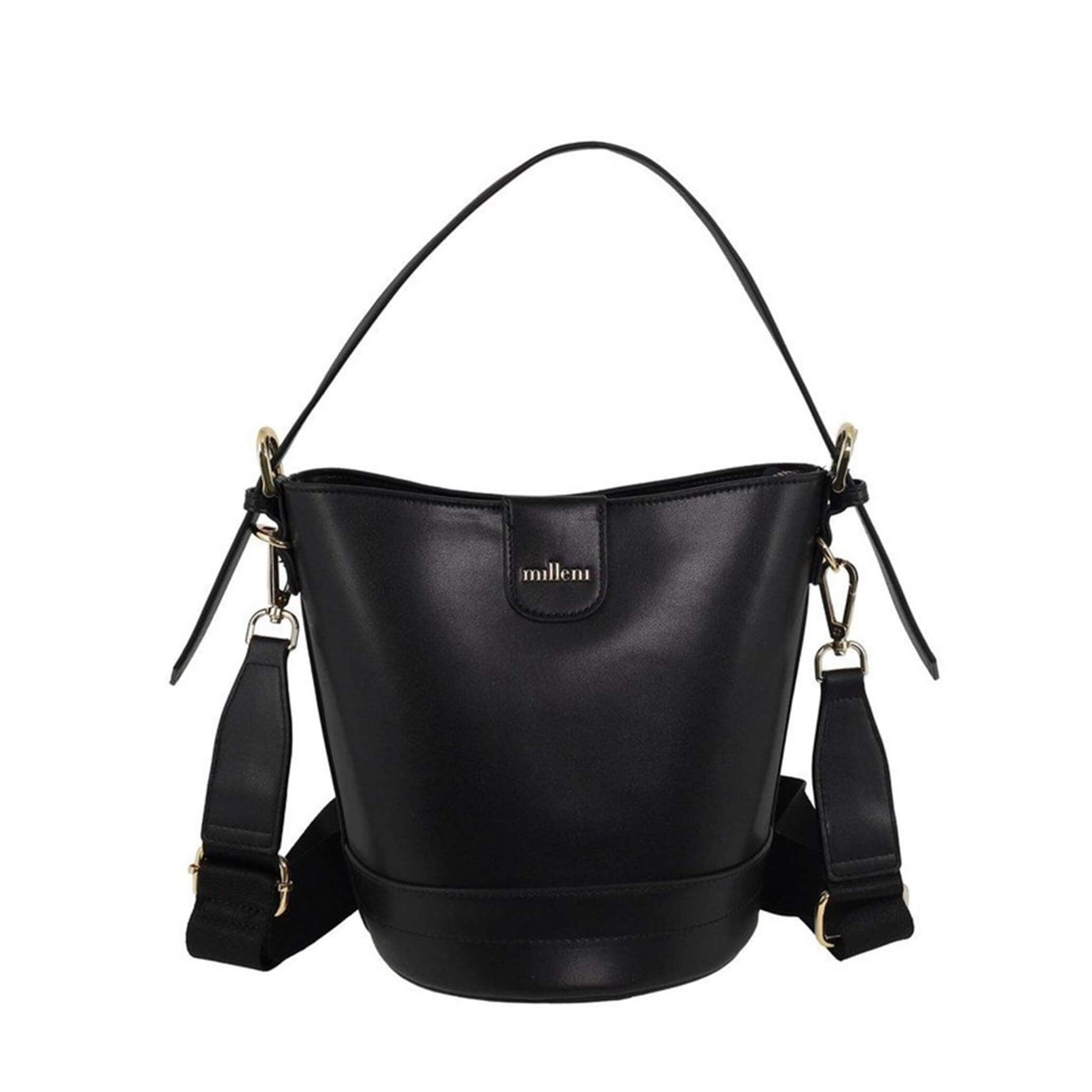 Milleni PV4033 Black Ladies Vegan Leather Bucket Crossbody Bag 