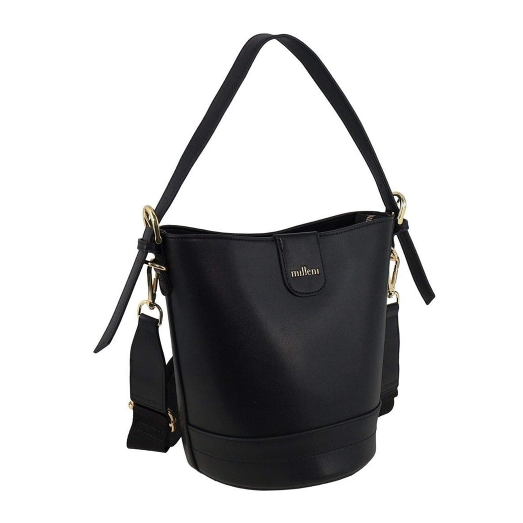 Milleni PV4033 Black Ladies Vegan Leather Bucket Crossbody Bag 