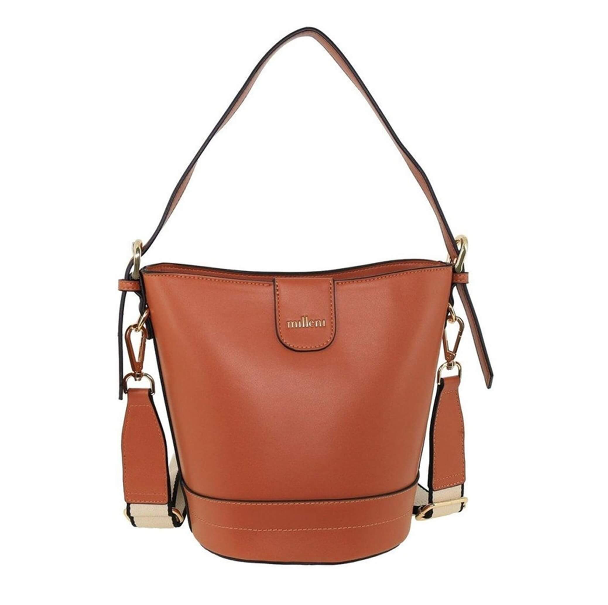 Milleni PV4033 Tan Ladies Vegan Leather Bucket Crossbody Bag 