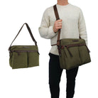 Police Rustic Canvas Men's Messenger Business Bag in Dark Olive