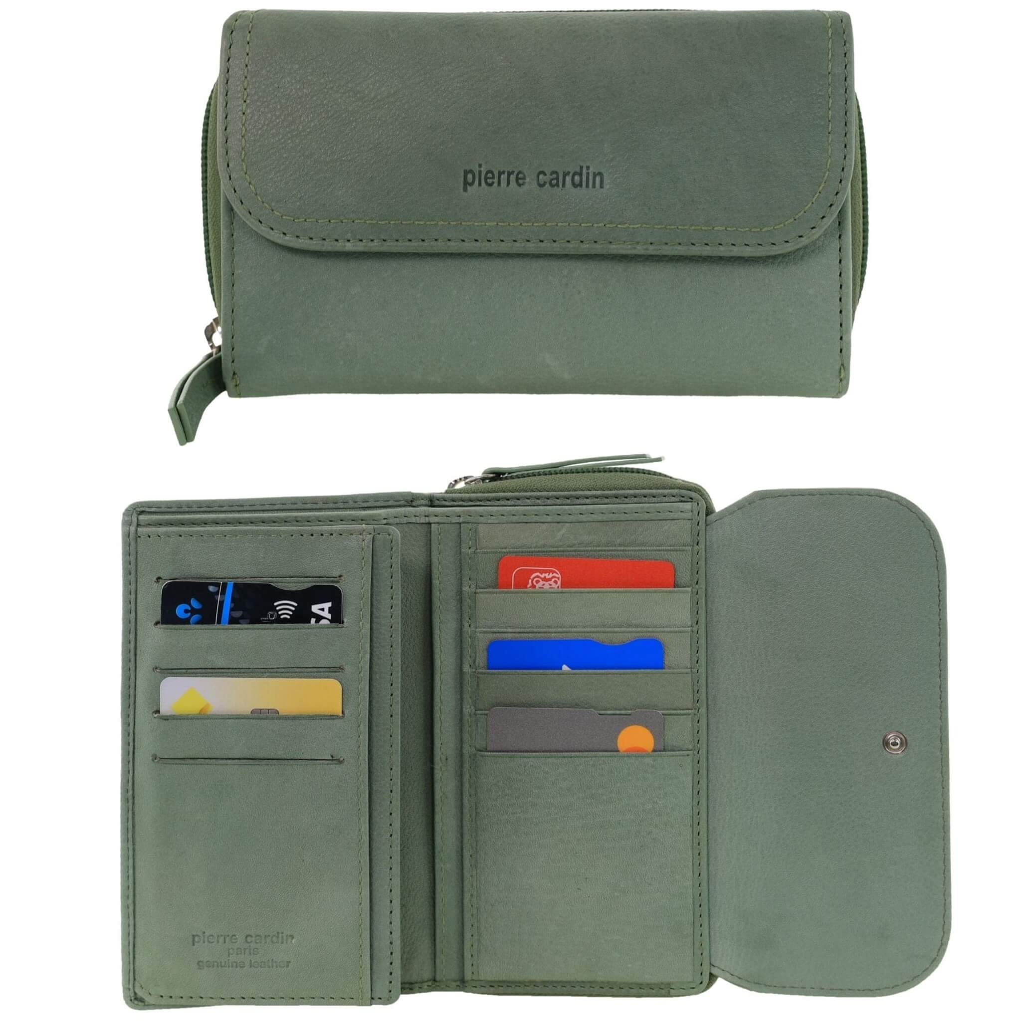 Pierre Cardin Ladies Tri-fold RFID Leather Wallet in Sage