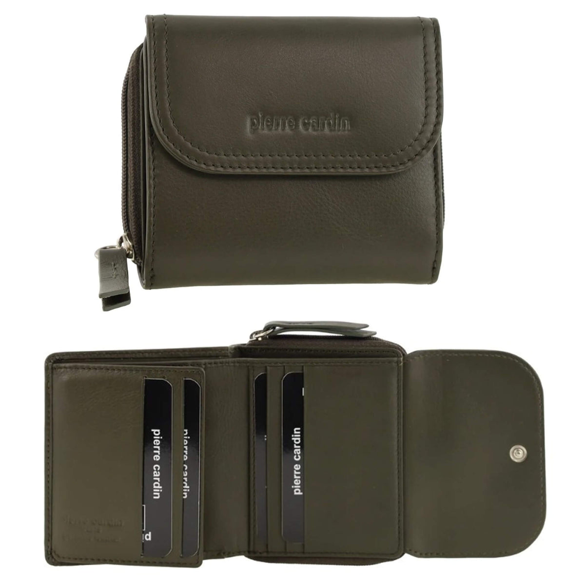 Pierre Cardin PC4029 Ladies Tri-fold Tab Leather Wallet in Khaki