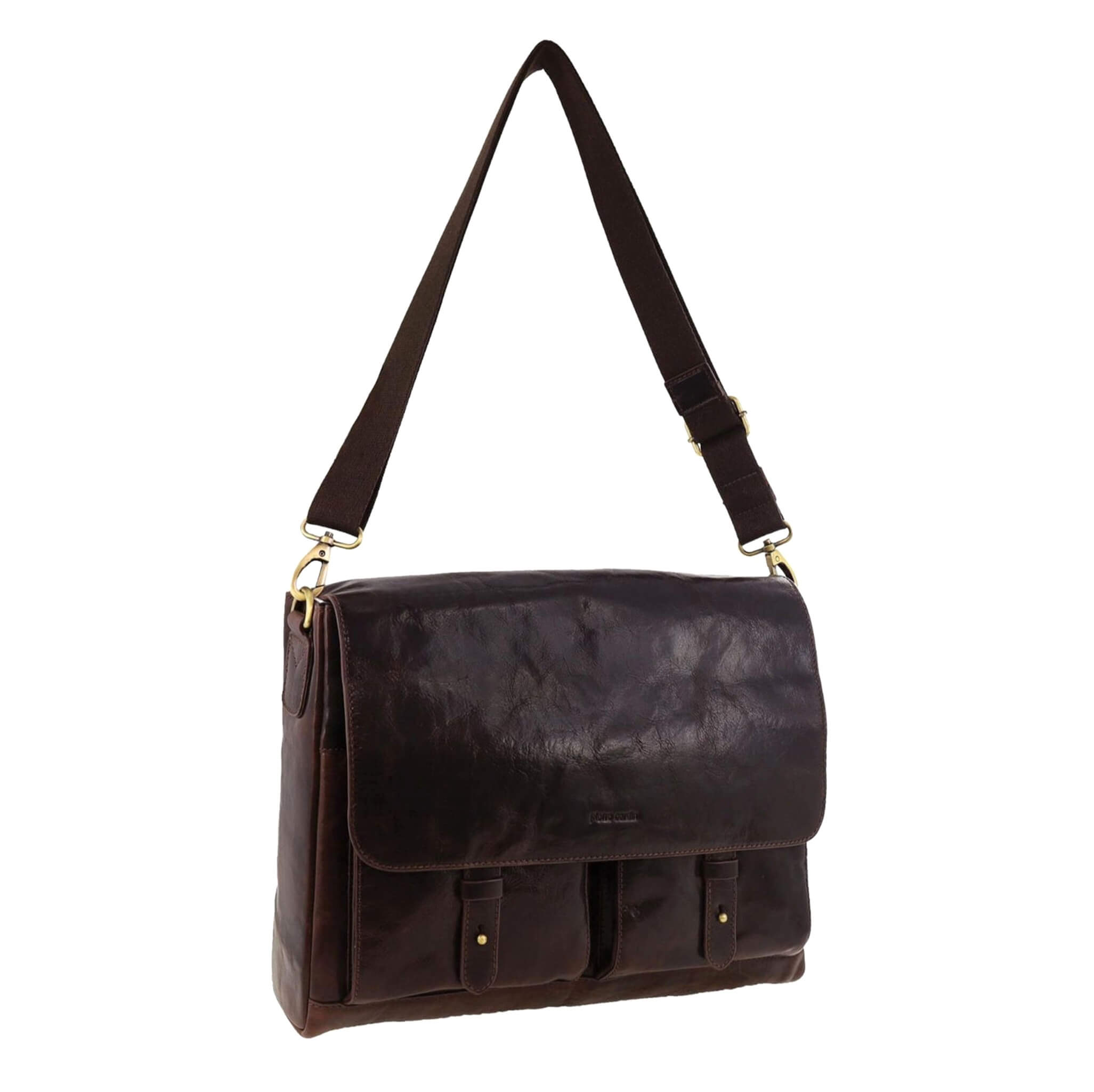 Pierre Cardin Men's Leather Messenger/Computer Bag in Chocolate