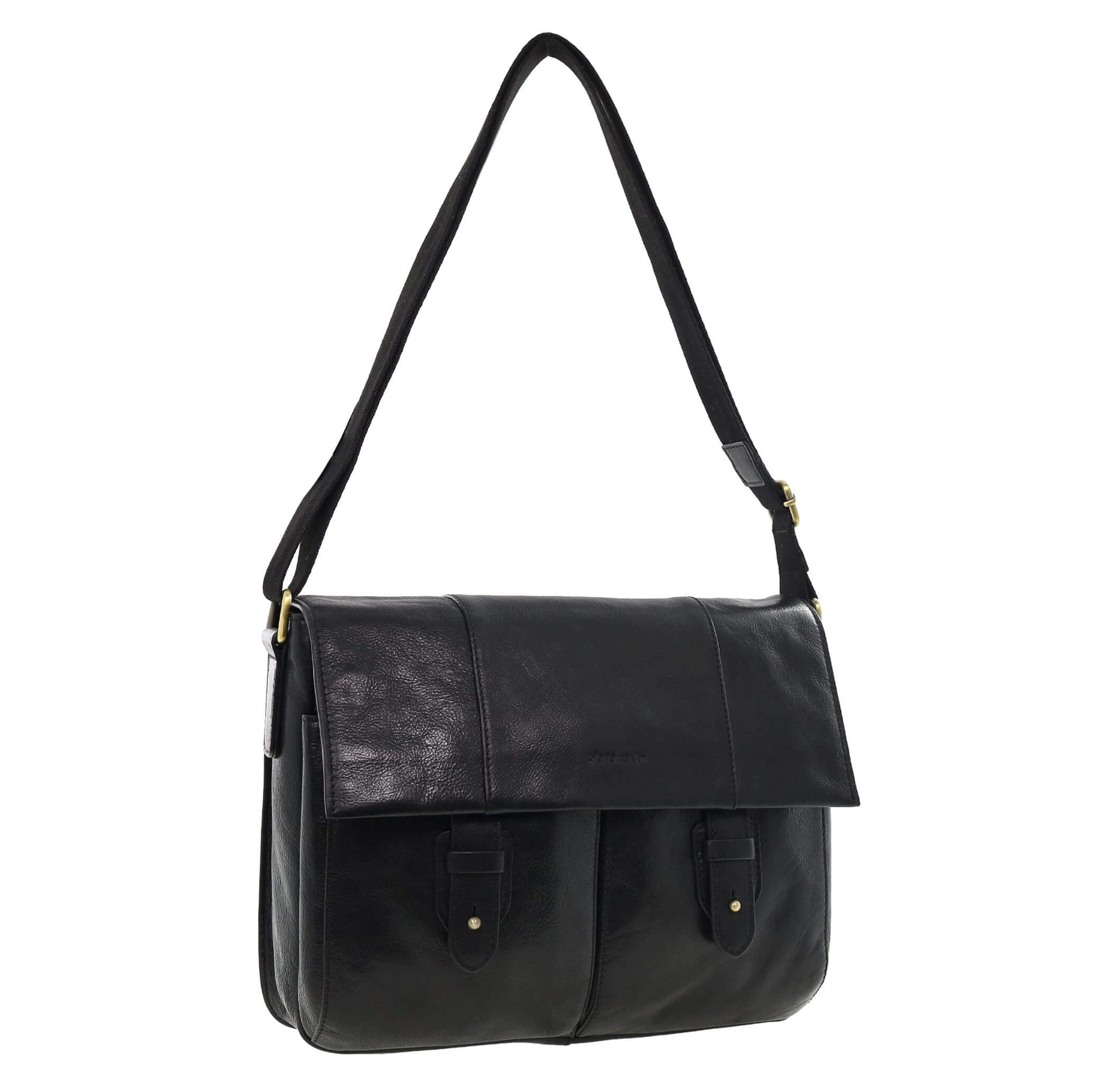 Pierre Cardin Men's Leather Messenger/Laptop Bag in Black