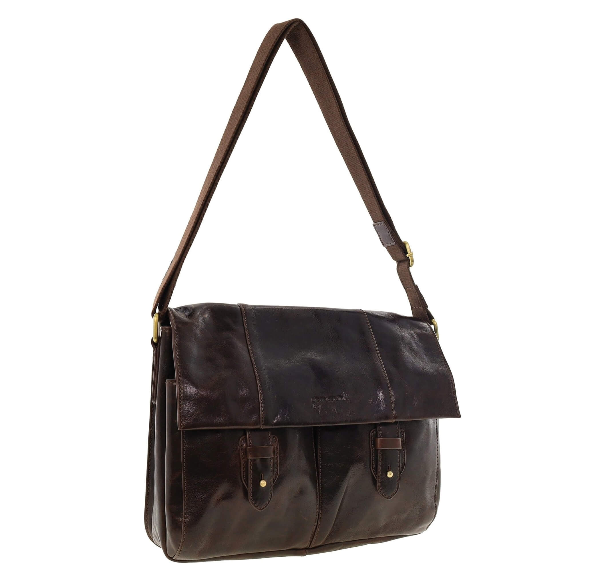 Pierre Cardin Men's Leather Messenger/Laptop Bag in Chocolate