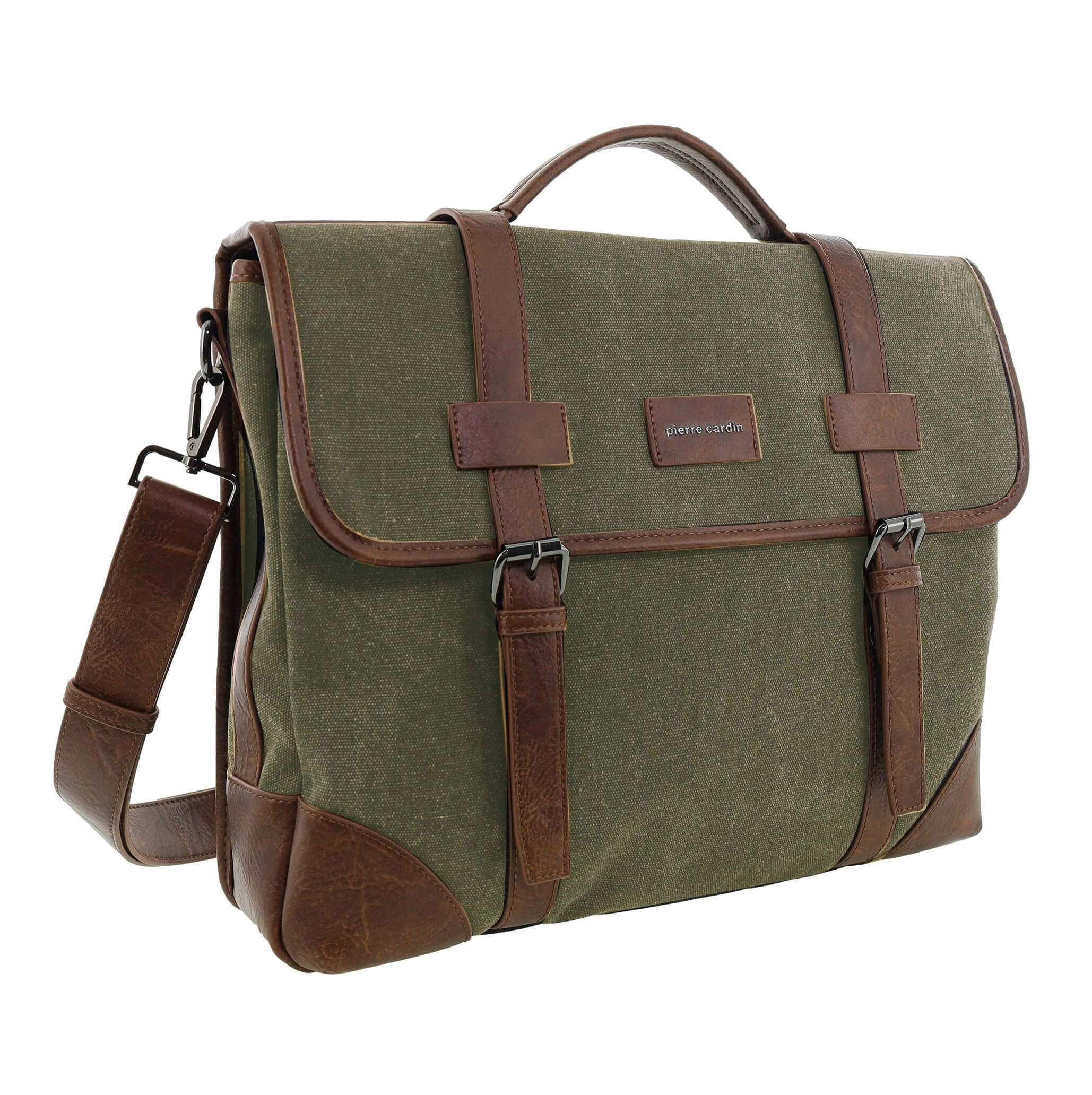 Pierre Cardin Canvas Laptop Satchel in Brown