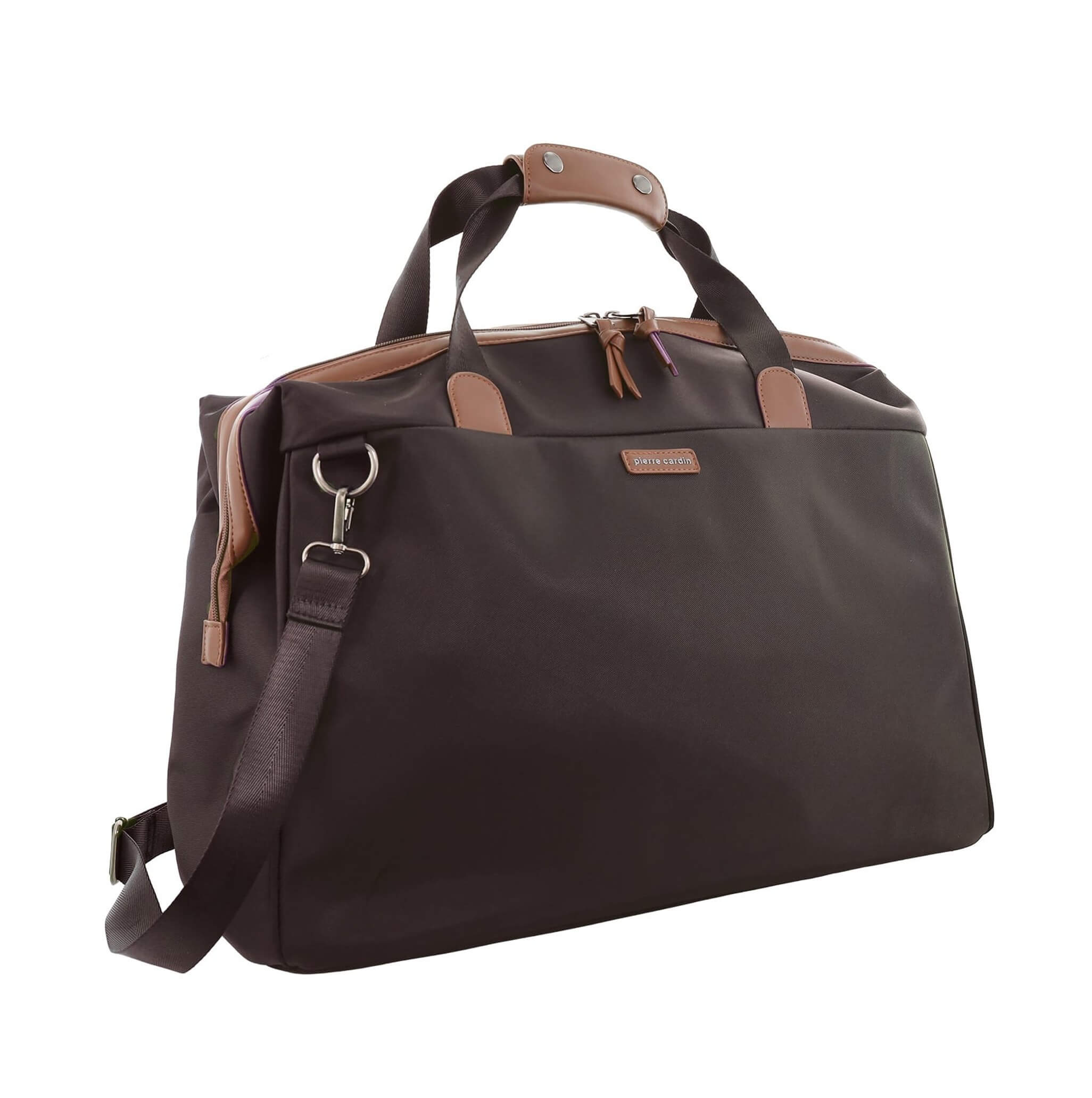 Pierre Cardin Nylon Euro Overnighter Carry-On In Chocolate